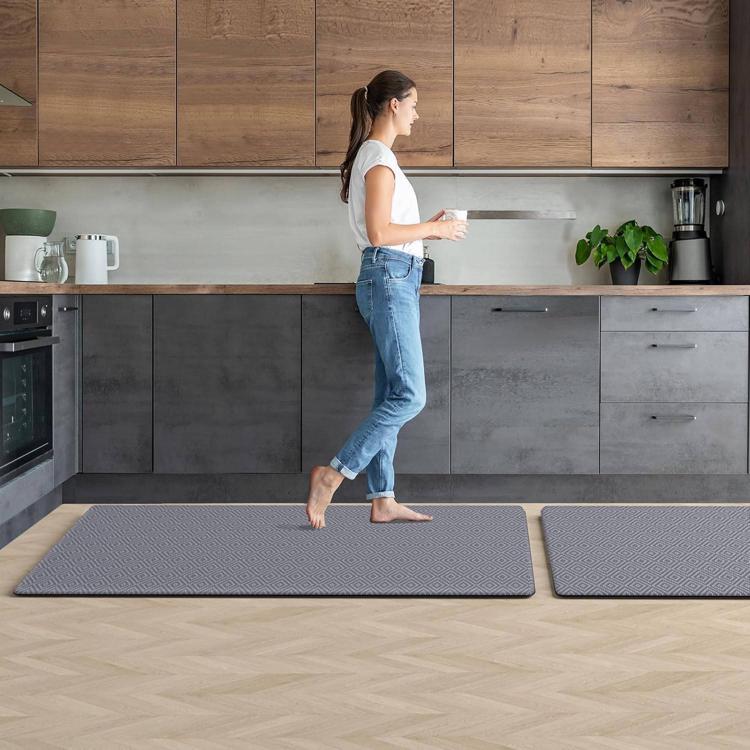 Mattitude Kitchen Mat 2PCS Kitchen Rugs Cushioned Anti-Fatigue Rug Waterproof Standing Desk Mat Kitchen Mats for Floor Kitchen Rug Set for Kitchen, Sink, Office 17.3"×30"+17.3"×47" Light Grey