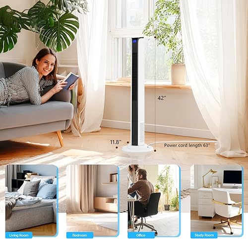 Miniatura 7 de Bonnlo Ventilador de torre de 42 pulgadas para dormitorio, ventilador de piso inteligente con aplicación y control remoto, 3 modos, 3 velocidades,