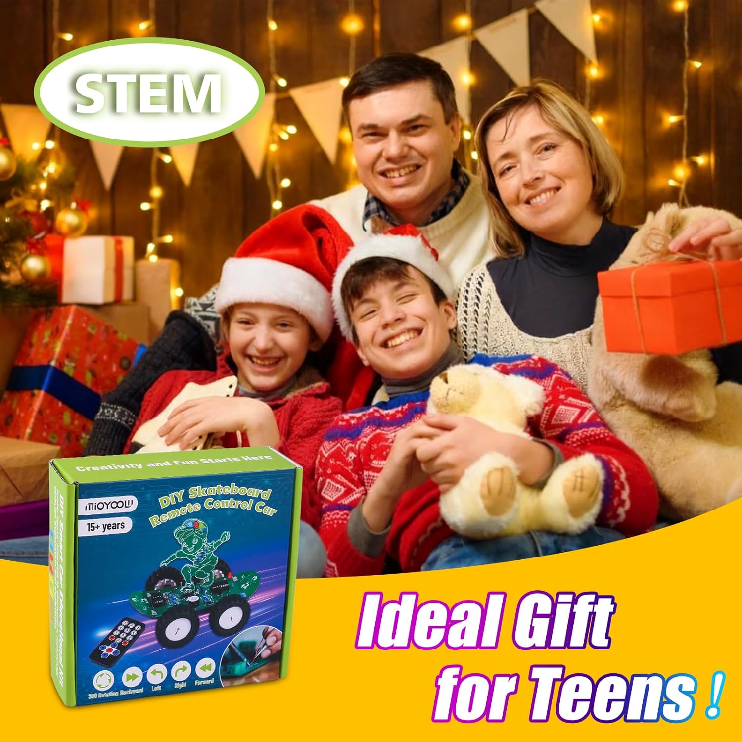 MiOYOOW DIY 360° Rotating RC Car Kit, 5 Speed Rechargeable Remote Control Soldering Practice Kit, STEM Electronic Learning Projects Outdoor Skateboard Smart Car Solder Kit for 15+ Years Old Present