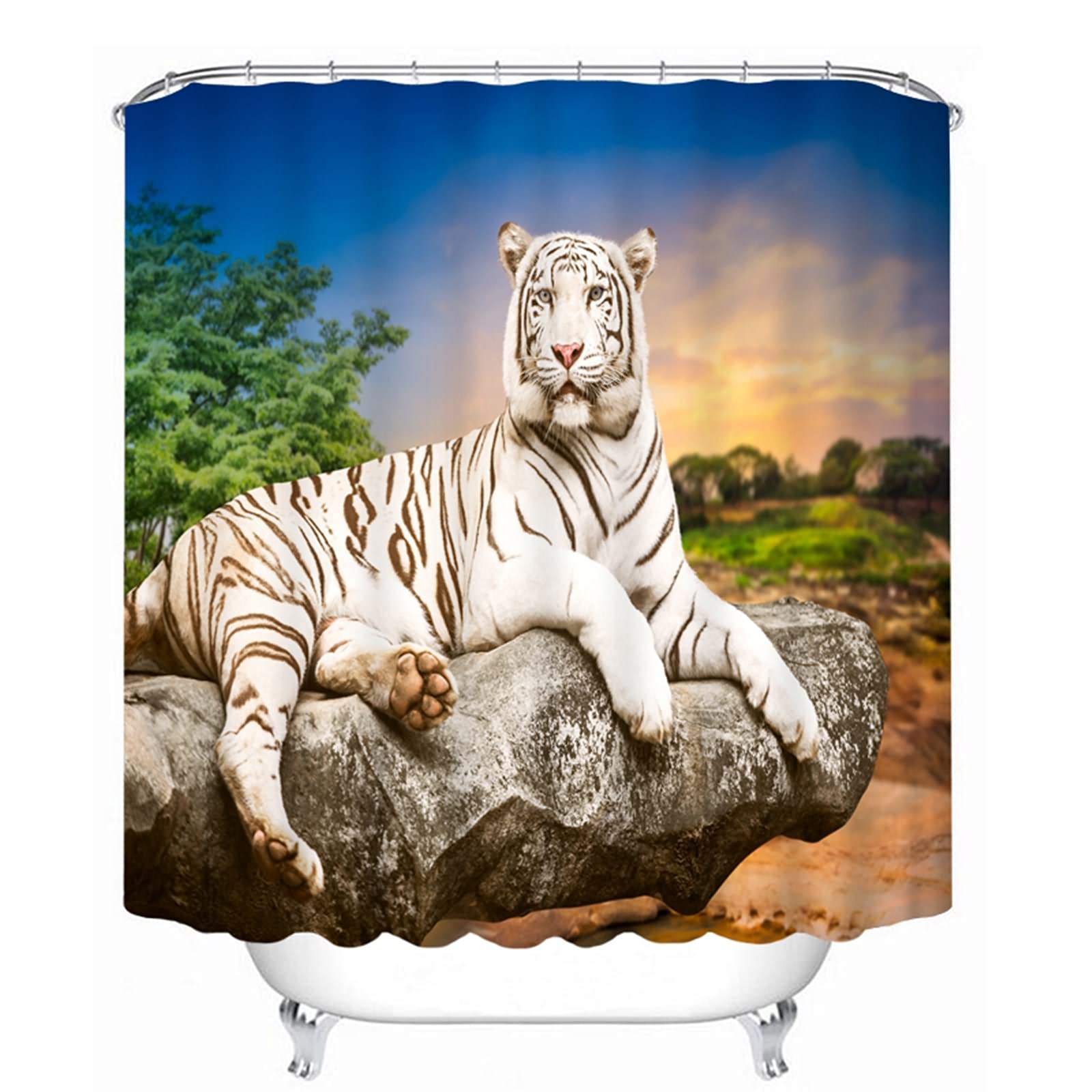 Rideau de douche japonais tigre blanc 3D 200x180 tissu imperméable lavable