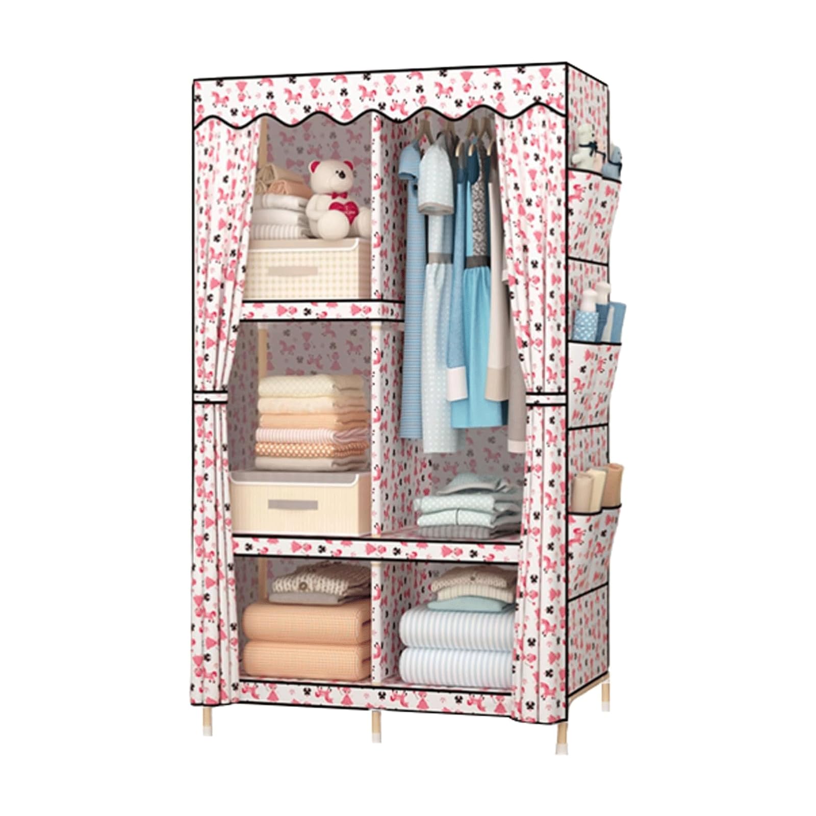 Faltbarer Kleiderschrank Kleiderschrank Aufbewahrungsschrank Kleiderschrank Stoff Kleiderschrank Holzrahmen Aufbewahrungsschrank Temporärer Schrank Kleidung Organizer Geräumig