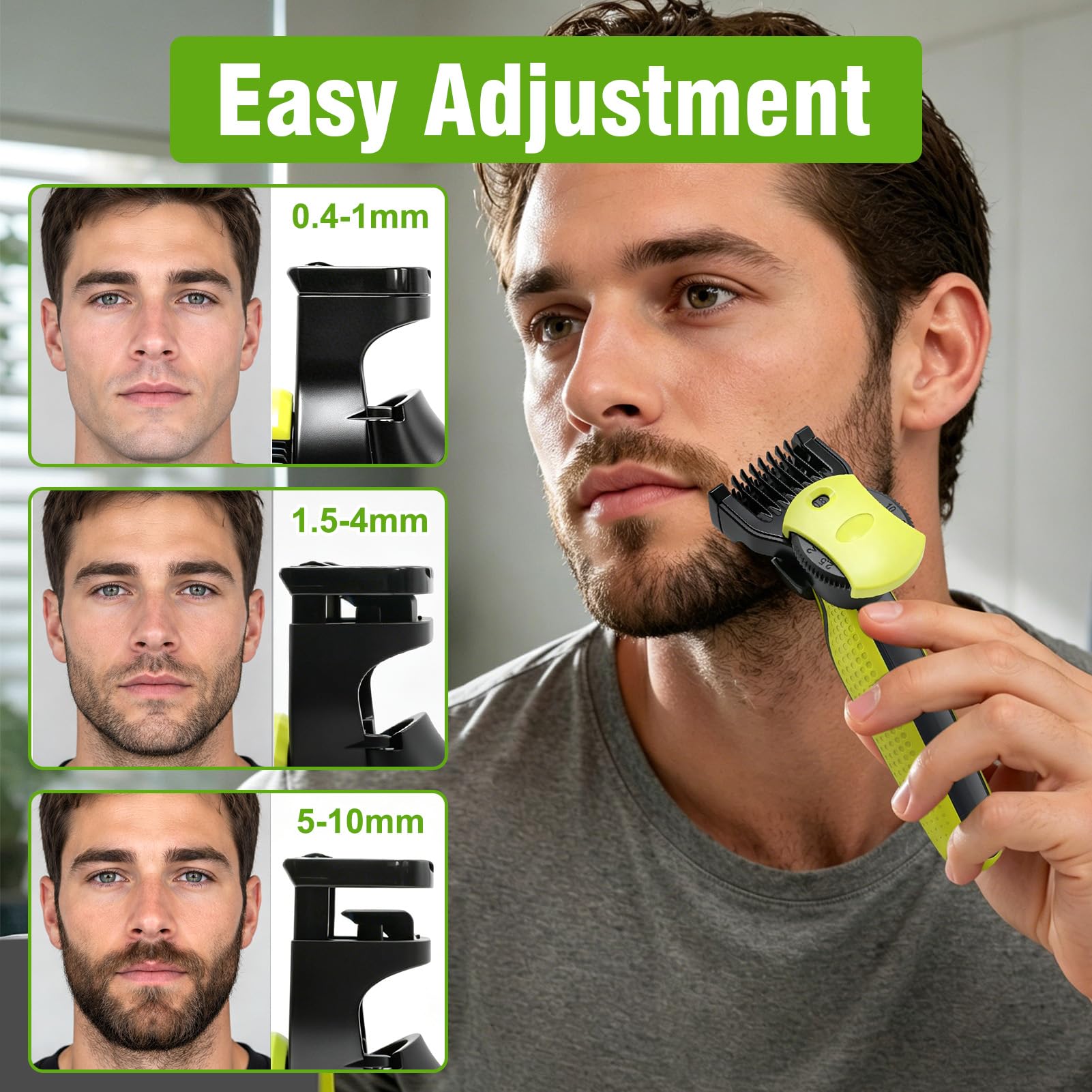 Testina di ricambio e pettine regolabile per rasoio da barba e corpo, pettine da barba compatibile con Philips Oneblade, testine Philips Oneblade di ricambio con 14 lunghezze (0,4-10 mm)