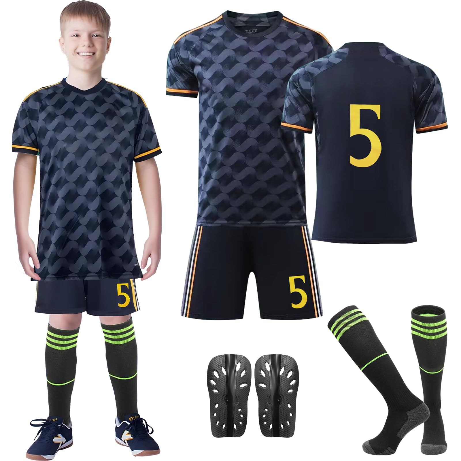 Wirhaut Camiseta de Fútbol para Niños, Equipación fútbol Niños 2023/2024 No.5/No.7 Equipacion Fútbol Niños Conjunto Deportivo Infantil de Camiseta, pantalón Corto y Calcetines