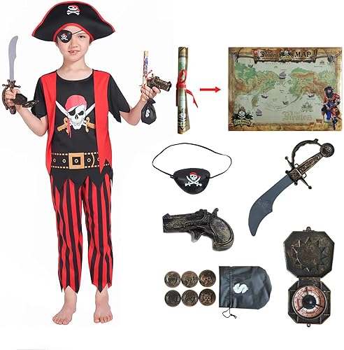 Miniatura 1 de Rabtero Disfraz de pirata para niños juego de rol pirata de lujo con un montón de juguetes para niños y niñas