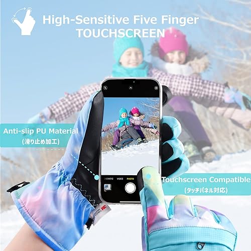 Miniatura 4 de Azarxis Guantes de esquí de nieve para niños, impermeables, resistentes al viento, cálidos guantes de snowboard para niños y niñas