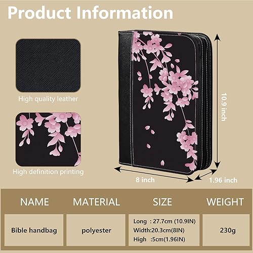 Miniatura 4 de RAUEDWDJS Funda para Biblia o libro, funda de piel sintética para mujeres y niñas, protector de la Biblia con asa y bolsillo con cremallera,