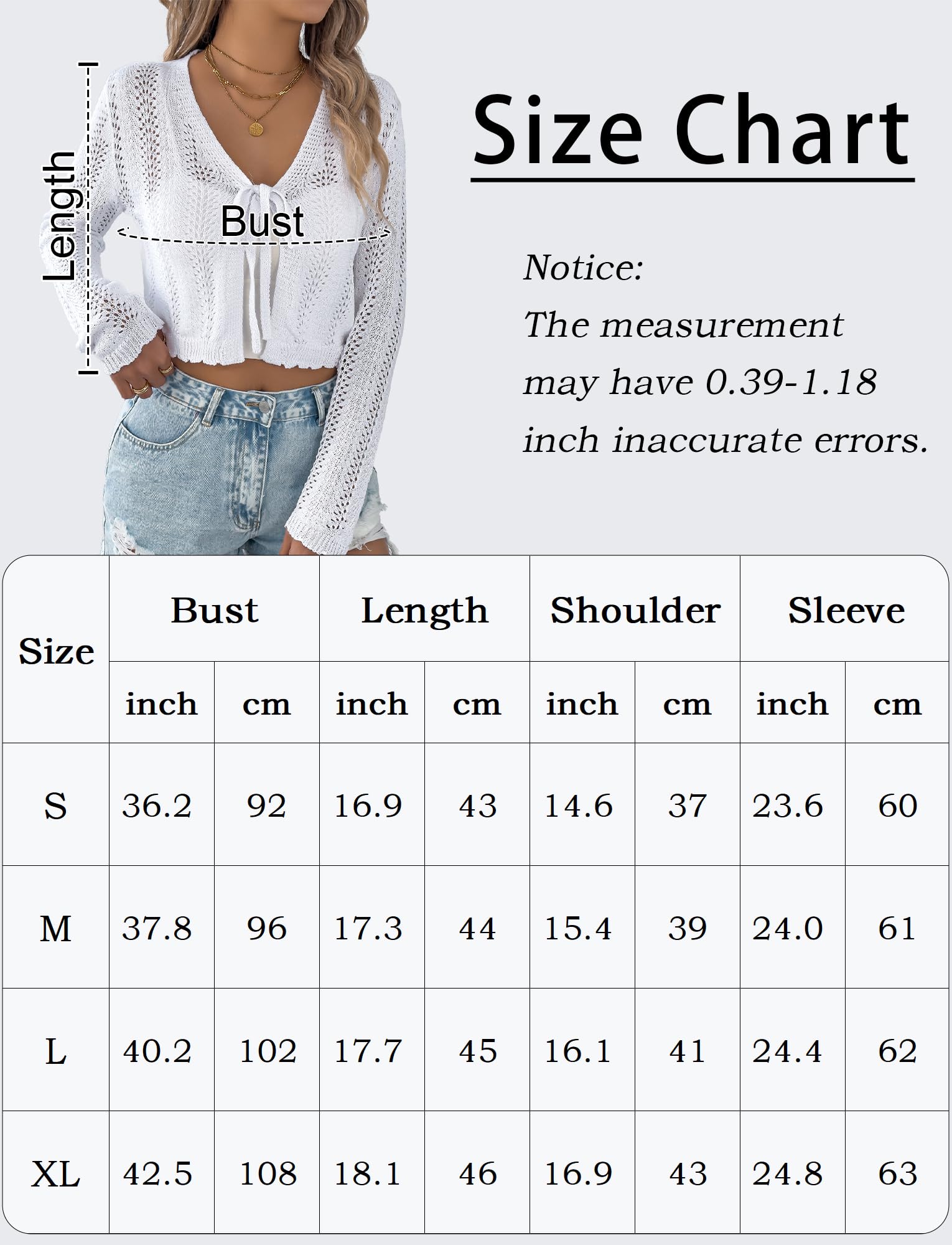 Cardigan da donna a maniche lunghe, elegante, con lacci, davanti, casual, con scollo a V, cardigan