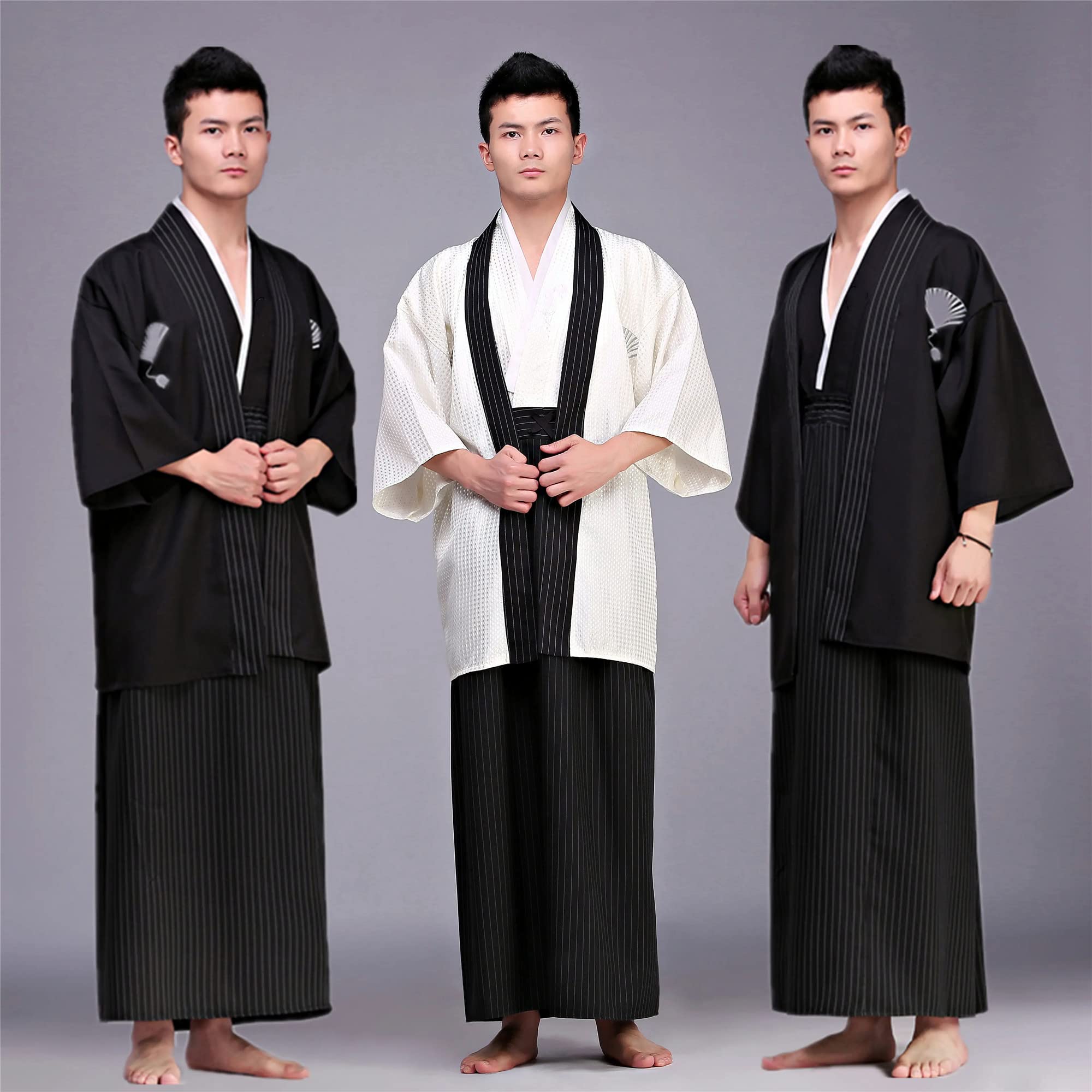 Kimono Männer Yukata Robe Traditionelle Samurai Uniform Cosplay Kostüm Japanischer Stil Kleidung Haori Jacke Top Hakama Rock Set, Einheitsgröße
