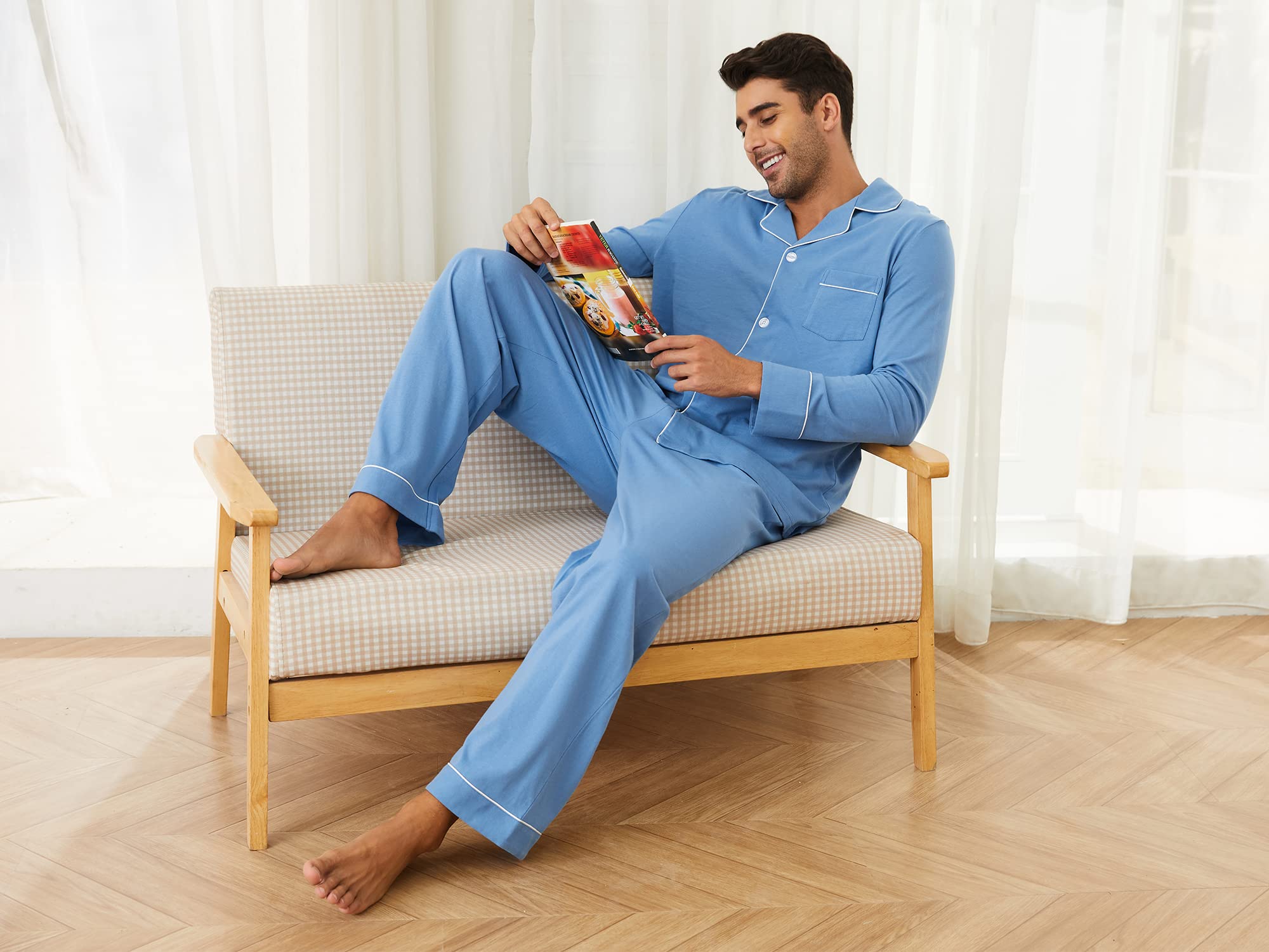 U2SKIIN Schlafanzug Herren lang 100% Baumwolle Herren Pyjamas Set Herrenschlafanzug Langarm Schlafanzug Männer Nachtwäsche Loungewear Sleepwear