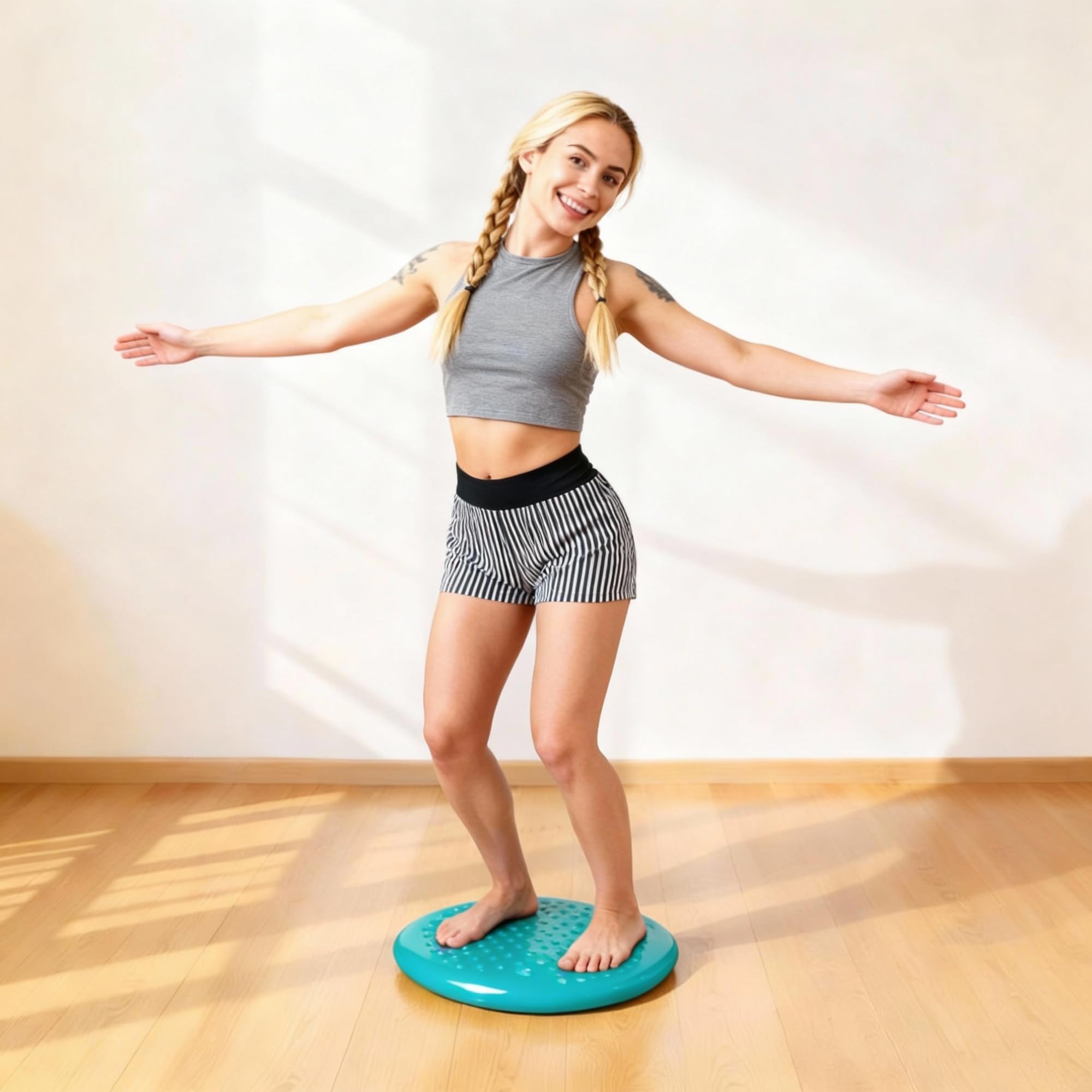 Ballsitzkissen Noppen 37 cm Türkis + passende Pumpe | Fitness, Yoga, Reha, Rückentraining Balance-Kissen, Luftkissen, Balance Pad, Noppenkissen core
