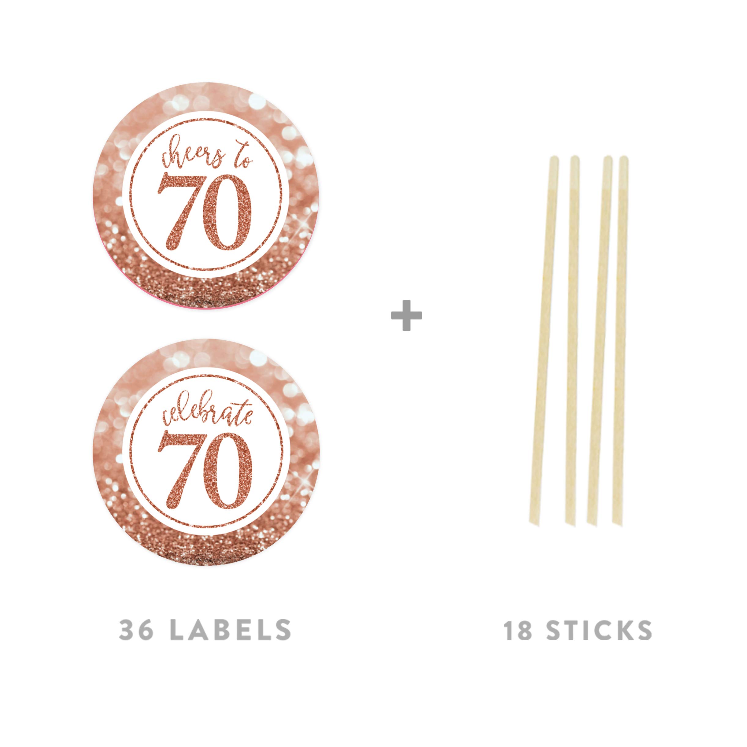 Andaz Press Glitzy Faux Rose Gold Glitter Round DIY Cupcake Toppers, Cheers to 70 Years, 70th Birthday or Anniversary, 20-Pack, Cake Dessert Party Decor