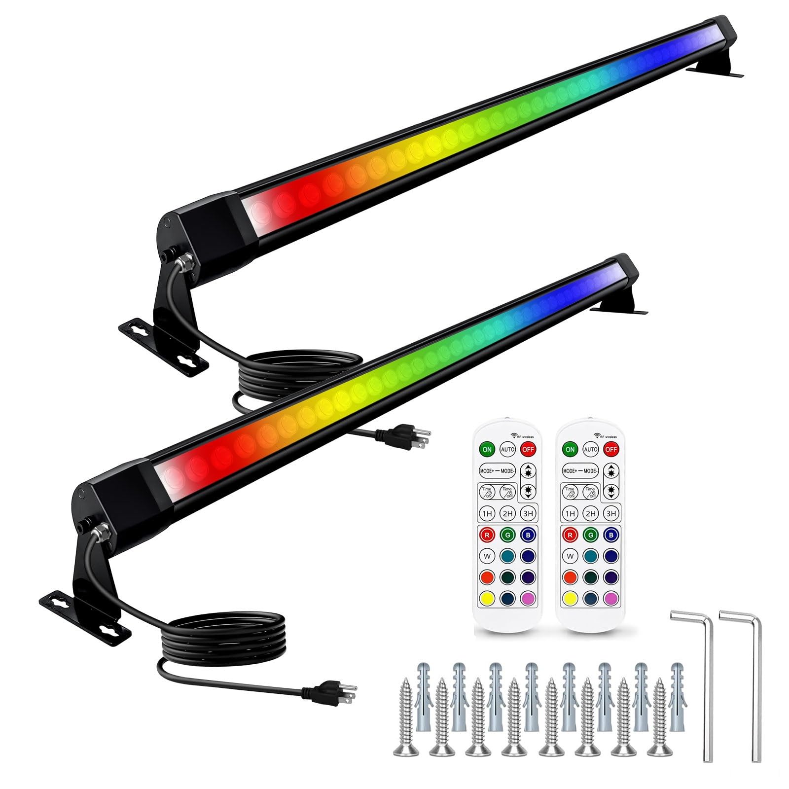 HNRLOY RGB Wall Washer Light with Bar 2Pack, 72W LED RGB Color Changing Landscape Wall Wash Lights with RF Remote, 4FT 120V Dimmable Stage Wash Light Bar for Hotel,Building,Commercial Garden Lighting