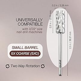 USA PANA Professional 3/32 Shank Size - Flat Top Small Barrel Carbide Bit - 5X Coarse Grit to Extra Fine Grit - Gold, Silver, DLC Black - Nail Drill Bit for Dremel Machine (5X Coarse, Silver)