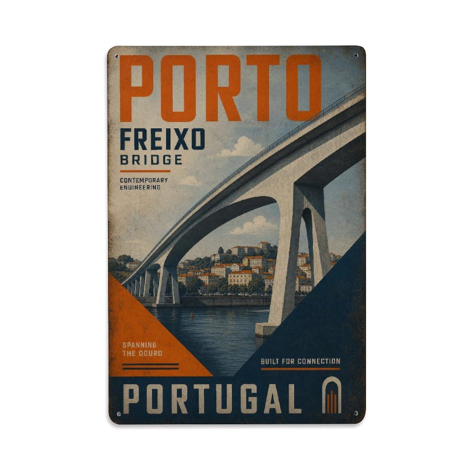 Yrnq 08X12inch Vintage Style Vintage Freixo Bridge Modern Concrete Span Portugal Metal Tin Sign