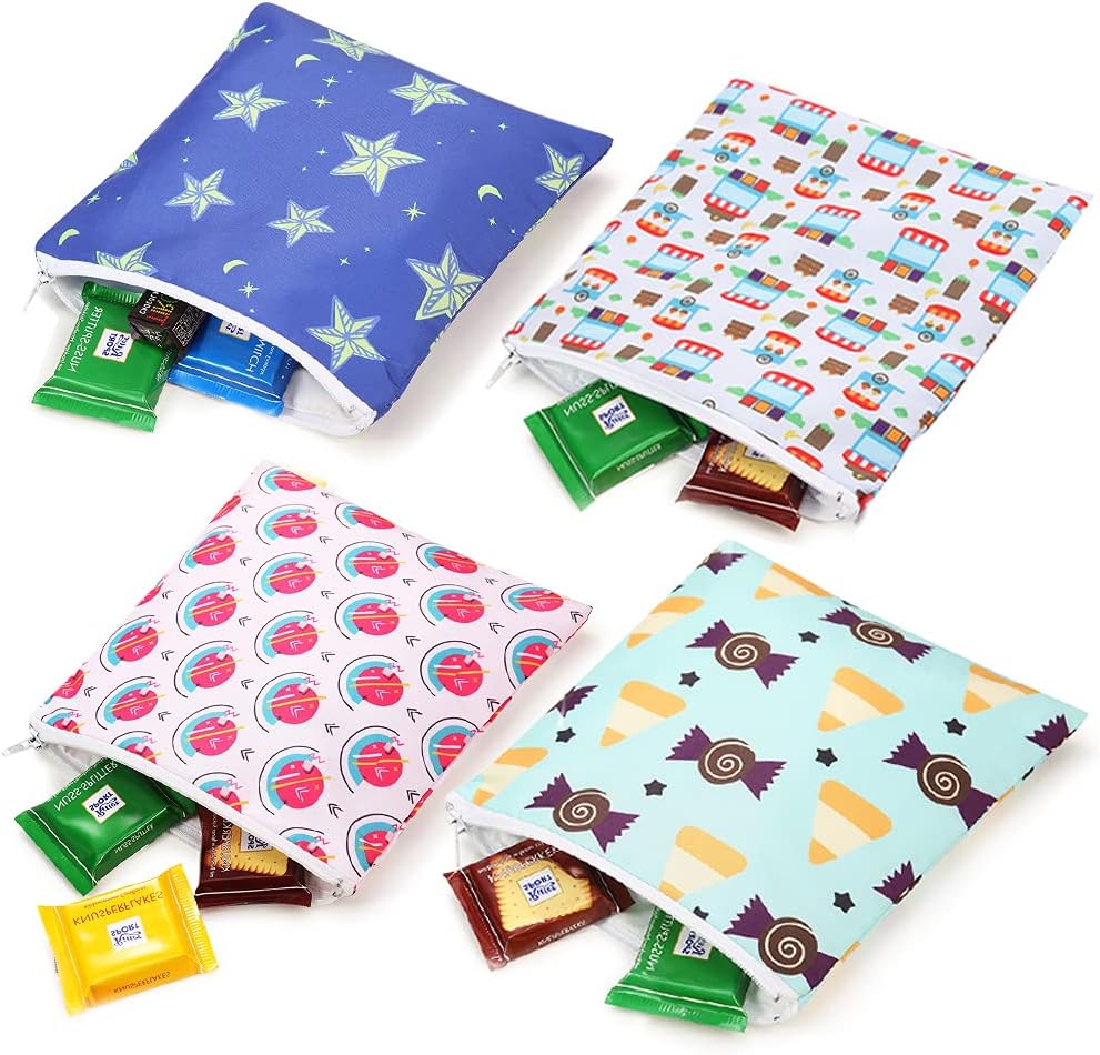 Reusable Sandwich bags Snack Bag Dishwasher Safe Lunch Baggies for Kids(Blue-Car)