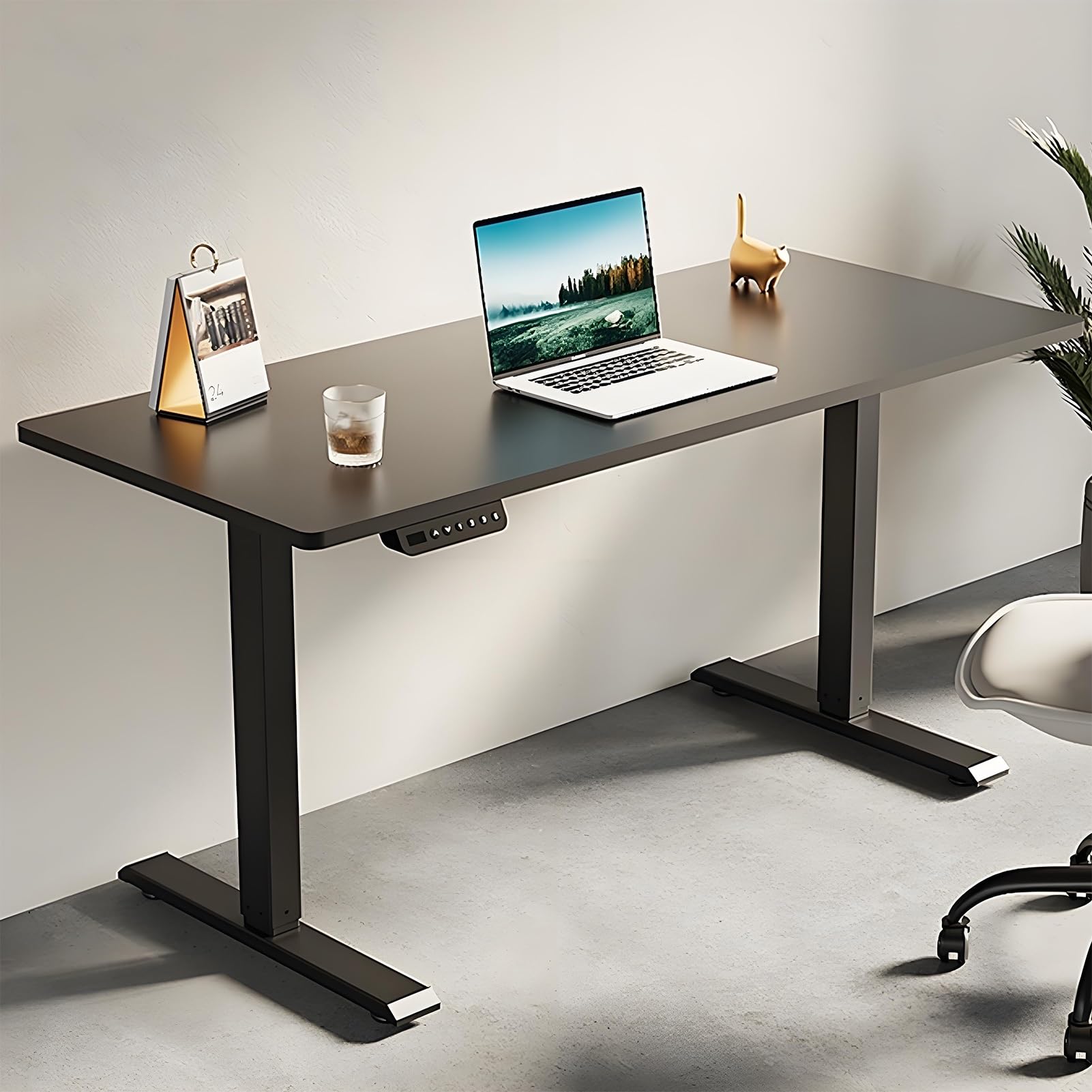 MYUYEE Stand Up Desk, Adjustable Height Standing Desk With 3 Memory Presets, Computer Desk With Headphone Hook And Lock Rebound Function, For Home Office (Brown Black-31.4In)
