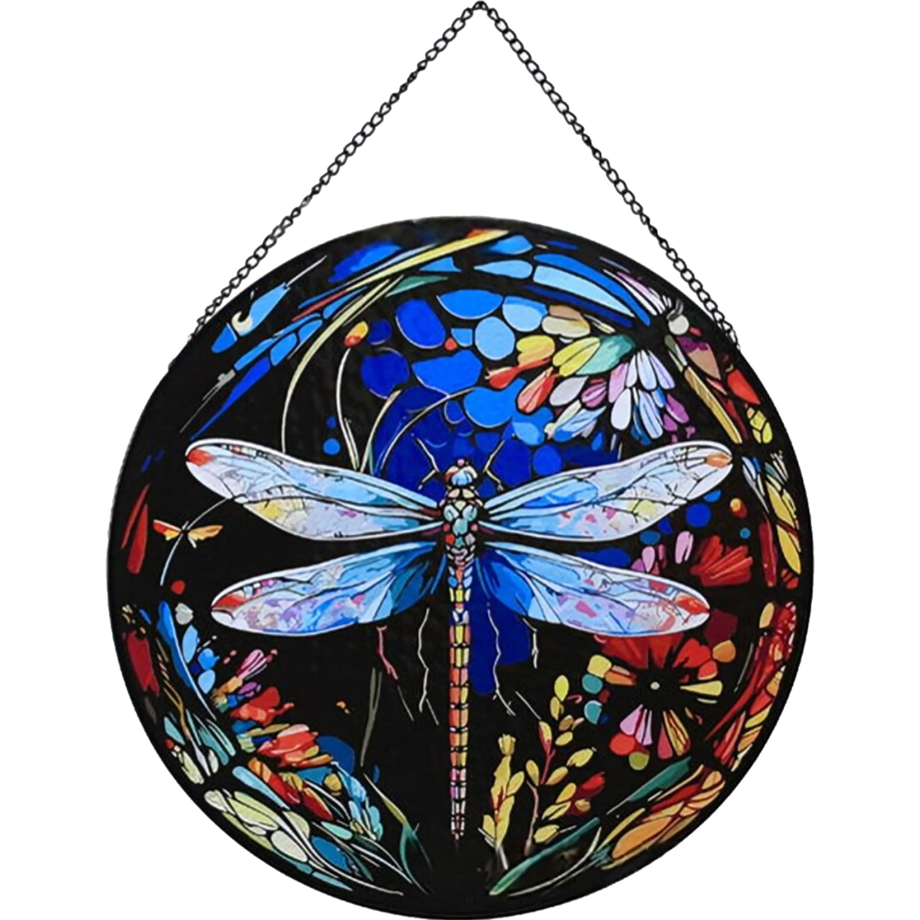 Vitrail libellule suspendue de 25 cm décor fait main pour fenêtre