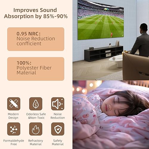 Miniatura 4 de Paneles de pared acústicos grandes a prueba de sonido para paredesfibra gruesa autoadhesiva absorbente de sonido para cancelación de ruido y