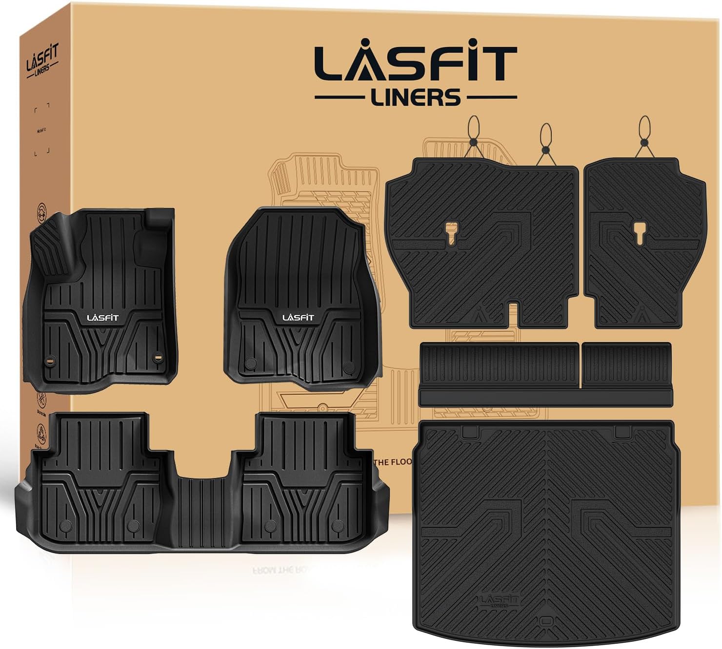 LASFIT Floor Mats & Cargo Mat for Honda CR-V 2023 2024 2025 2026 (Include Hybrid Models), All Weather TPE Car Trunk Mat with Backrest Mat (Upper Position), 1st & 2nd Row & Trunk Liner with Seatback Ma