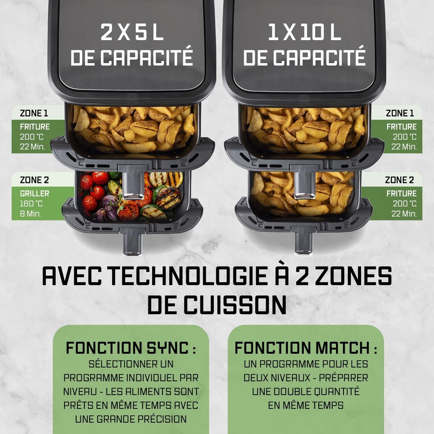 GOURMETmaxx FryUp Friteuse à air chaud verticale à double chambre | Airfryer 10 litres | 4 aliments sur 4 niveaux | Écran tactile rabattable | 32% de gain de place | Friteuse à air chaud 2 chambres