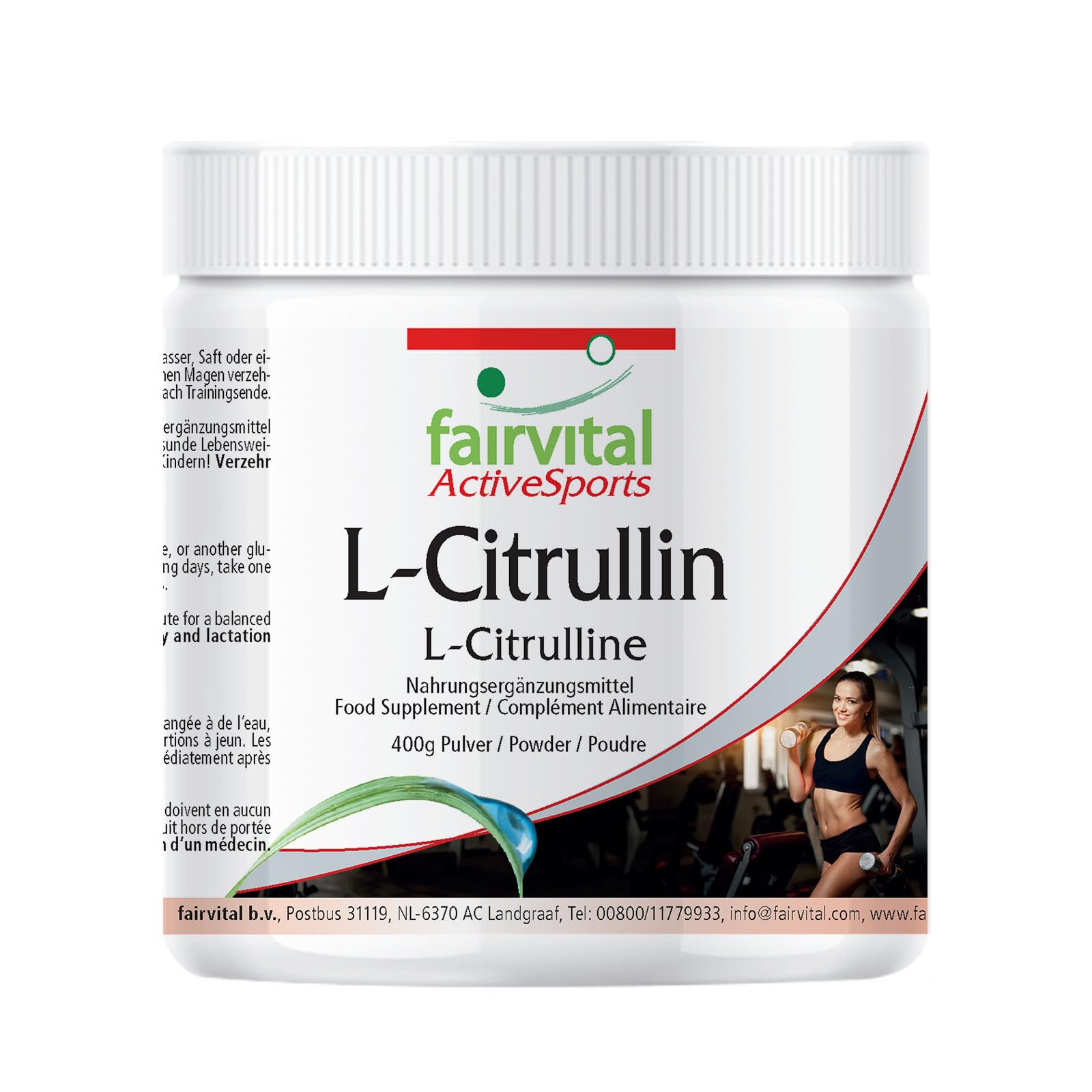 fairvital L-citrulline malate en poudre, 400 g, HAUTEMENT DOSÉE, L-citrulline DL-malate, 100% pure sans additifs