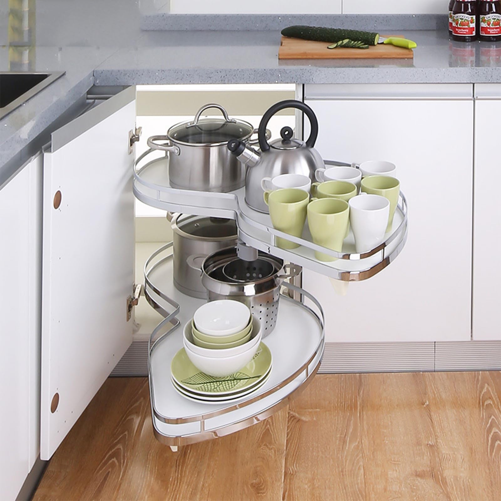 Organizzatore per armadietti Ripiani Estraibili per dispensa, Armadietto ad Angolo cieco Estraibile, Organizzatore per armadietti da Cucina Scaffale Organizzatore per armadietti per armadiet
