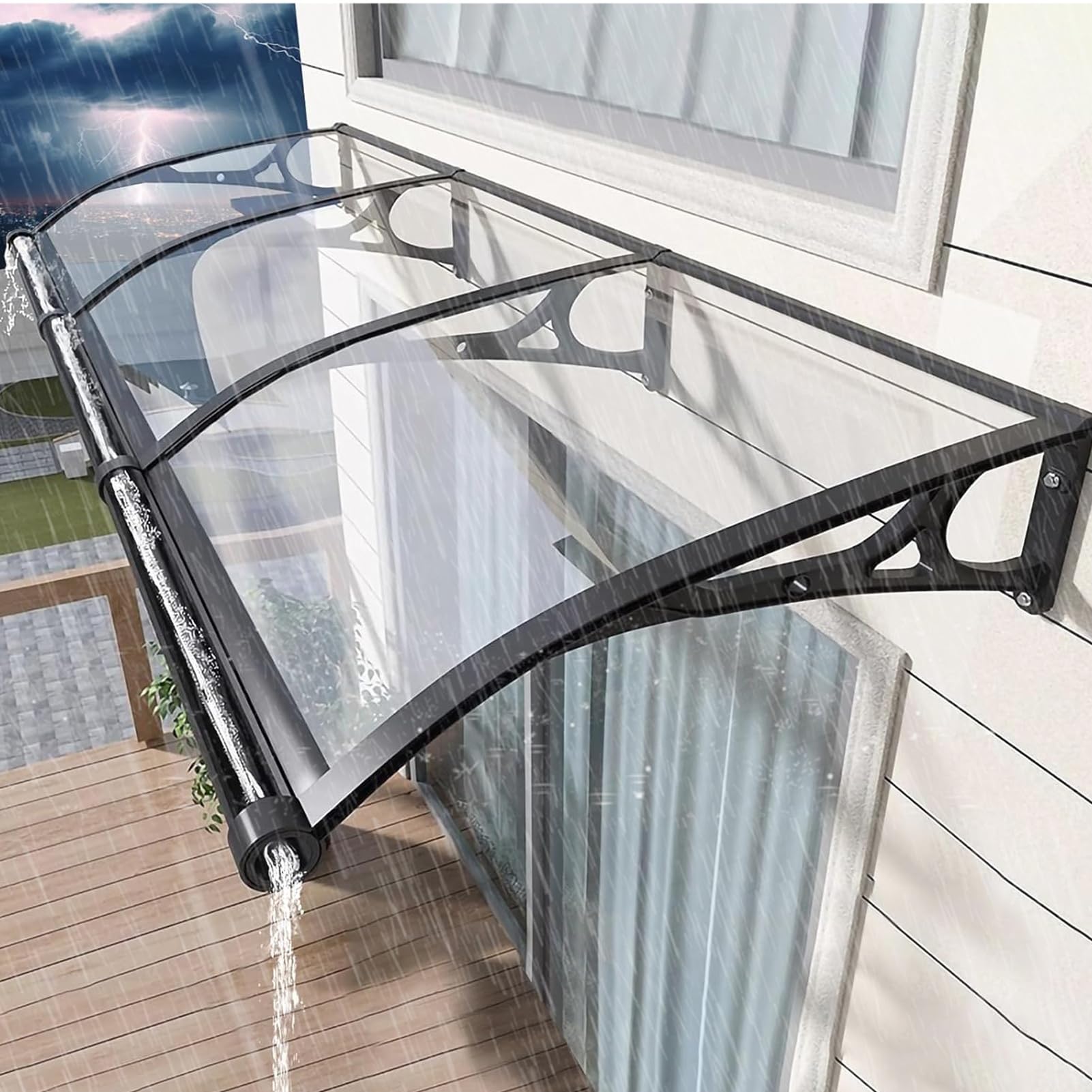 Auvent marquise anti-UV et pluie avec drainage pour entrée
