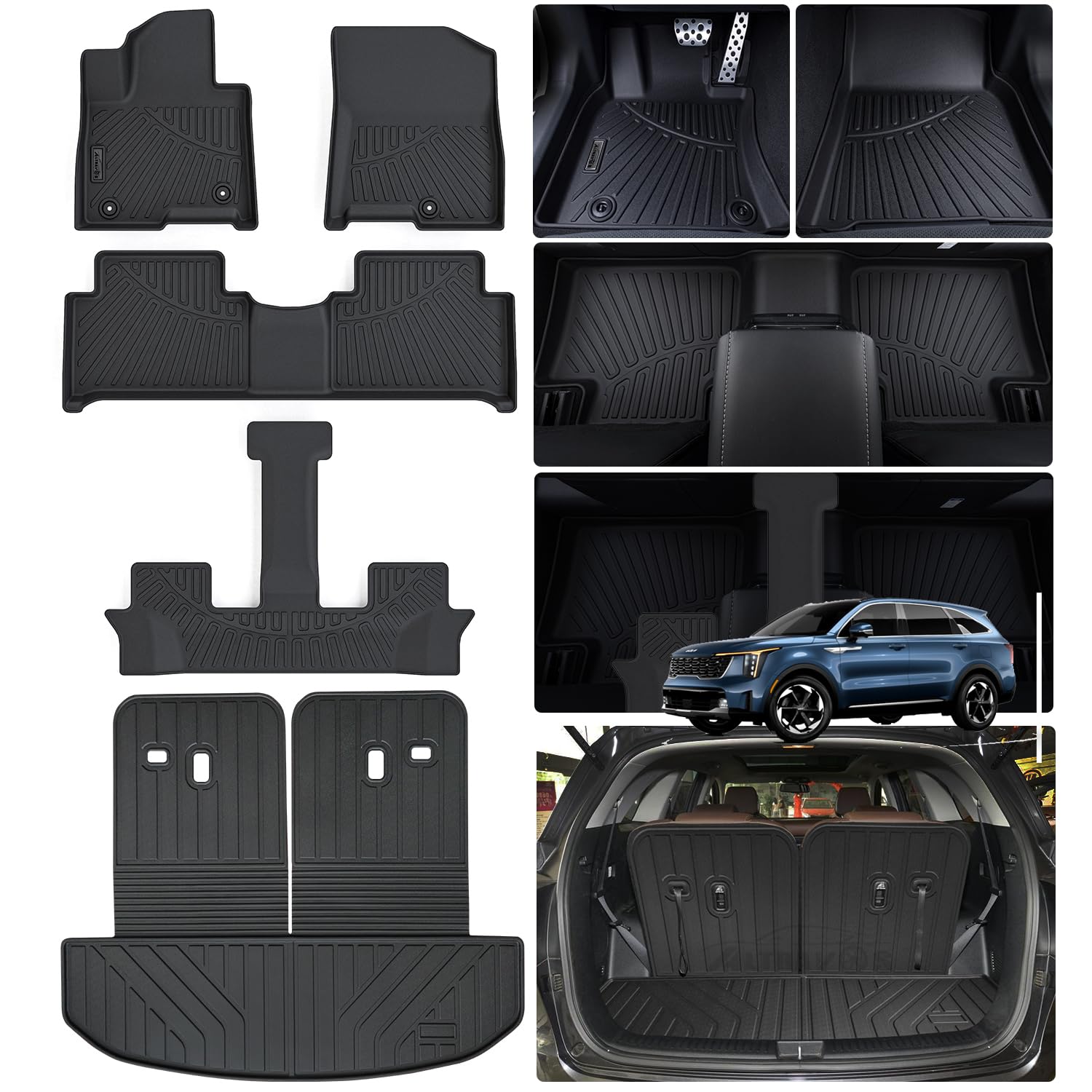 AltraVos Floor Mats for 2021-2025 2026 KIA Sorento Hybrid 7 Seats (Only Suitable for Hybrid), TPE All Weather Floor Liner & Trunk Mat & Backrest Mat for KIA Sorento Accessories