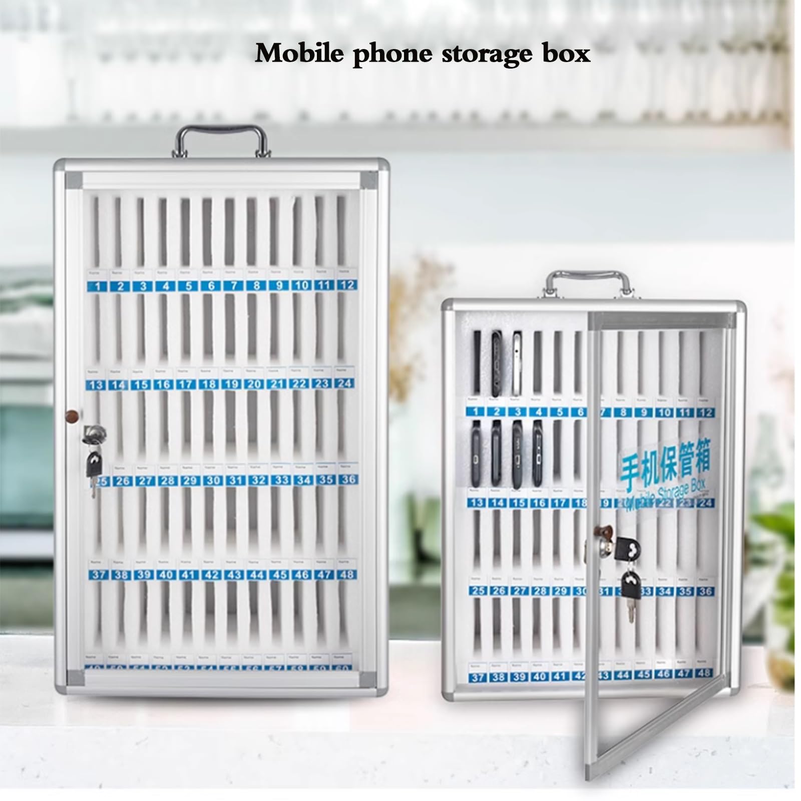 Cassetta di sicurezza per cellulare per aule e laboratori, armadietto di sicureze e laboratori, armadietto di sicurezza da parete da 12-60 cifre, telefono per dipendenti e studenti (60 slot)