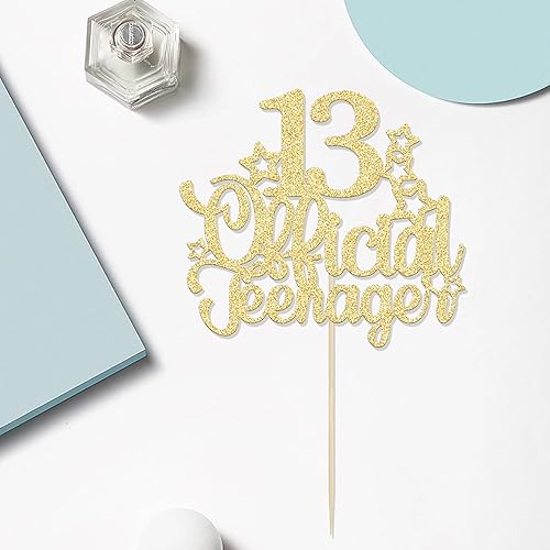 Miniatura 4 de Ephlyn 1 paquete de 13 decoraciones oficiales para tartas de adolescentes con purpurina número 13 Cheers to 13, decoración de pastel de cumpleaños