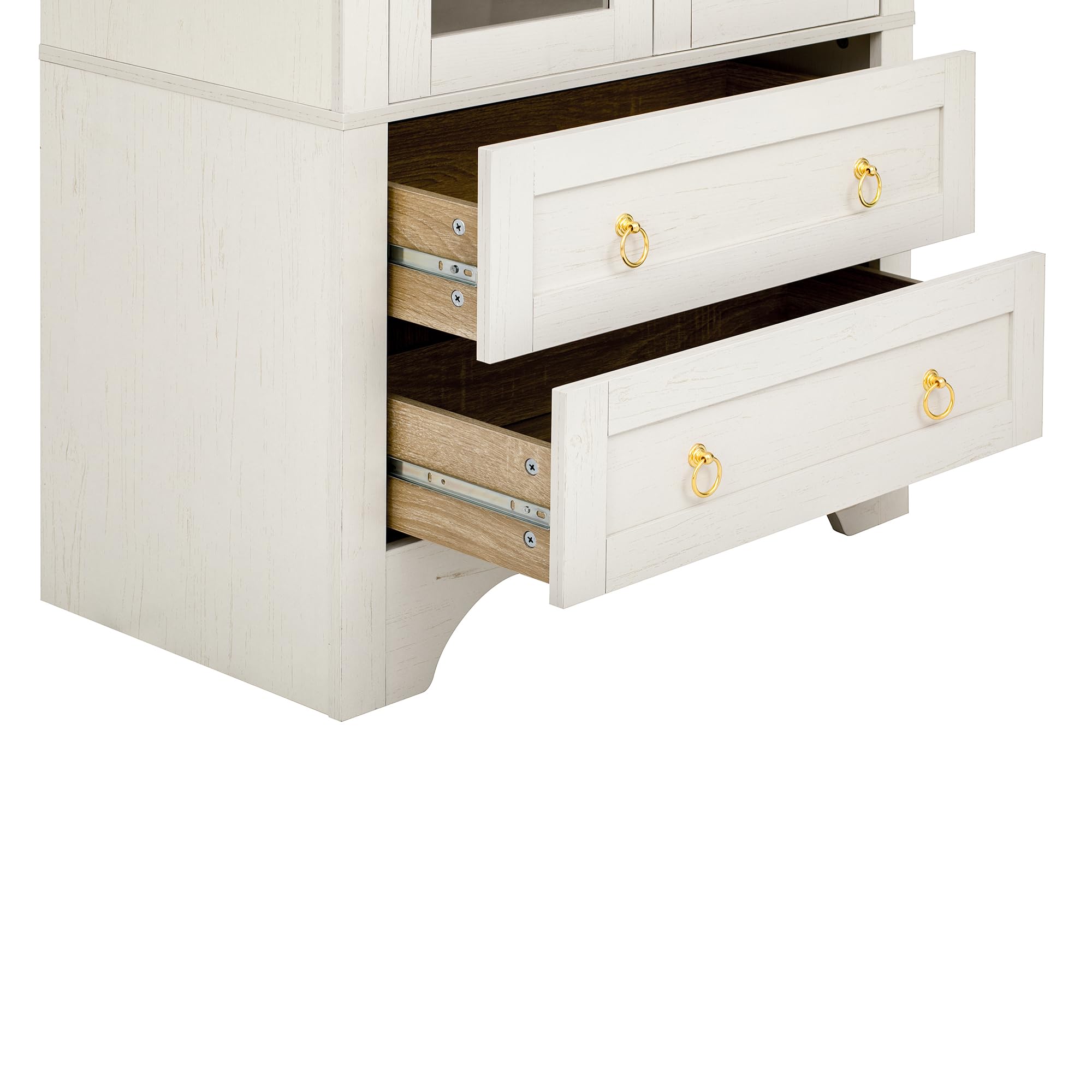 Armadietto da cucina con ante in vetro e cassetti, design ad arco, per soggiorno e sala da pranzo, 76,2 x 40,1 x 180 cm, bianco
