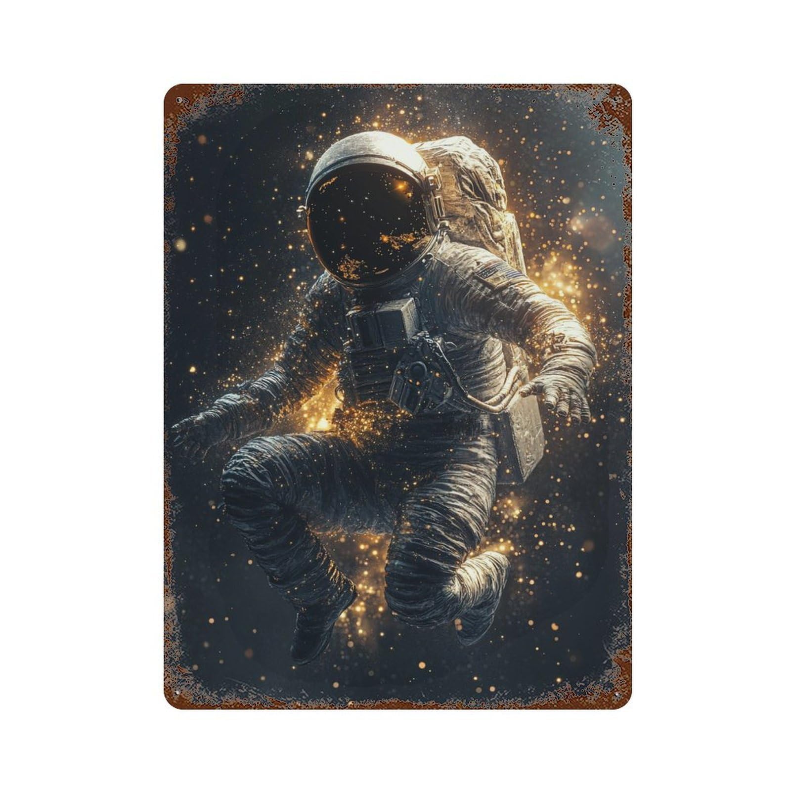 Astronaut Floating in Space-9 15.7"x11.8" Distressed Metal Wall Sign, Shabby Chic Decor for Shed, Workshop And Garage Wall Decor