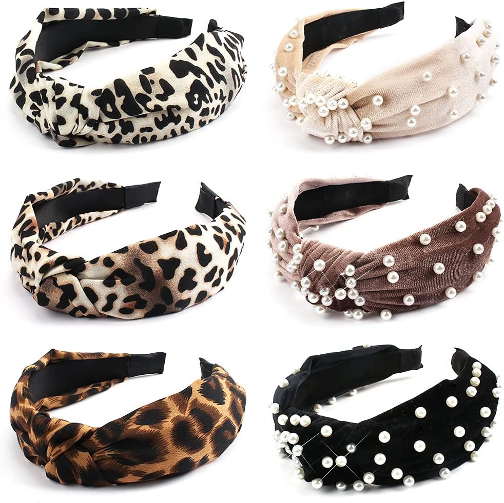 Leopard Print Headband for Women Girls, Wide Knotted Bow Headbands Leopard Print
