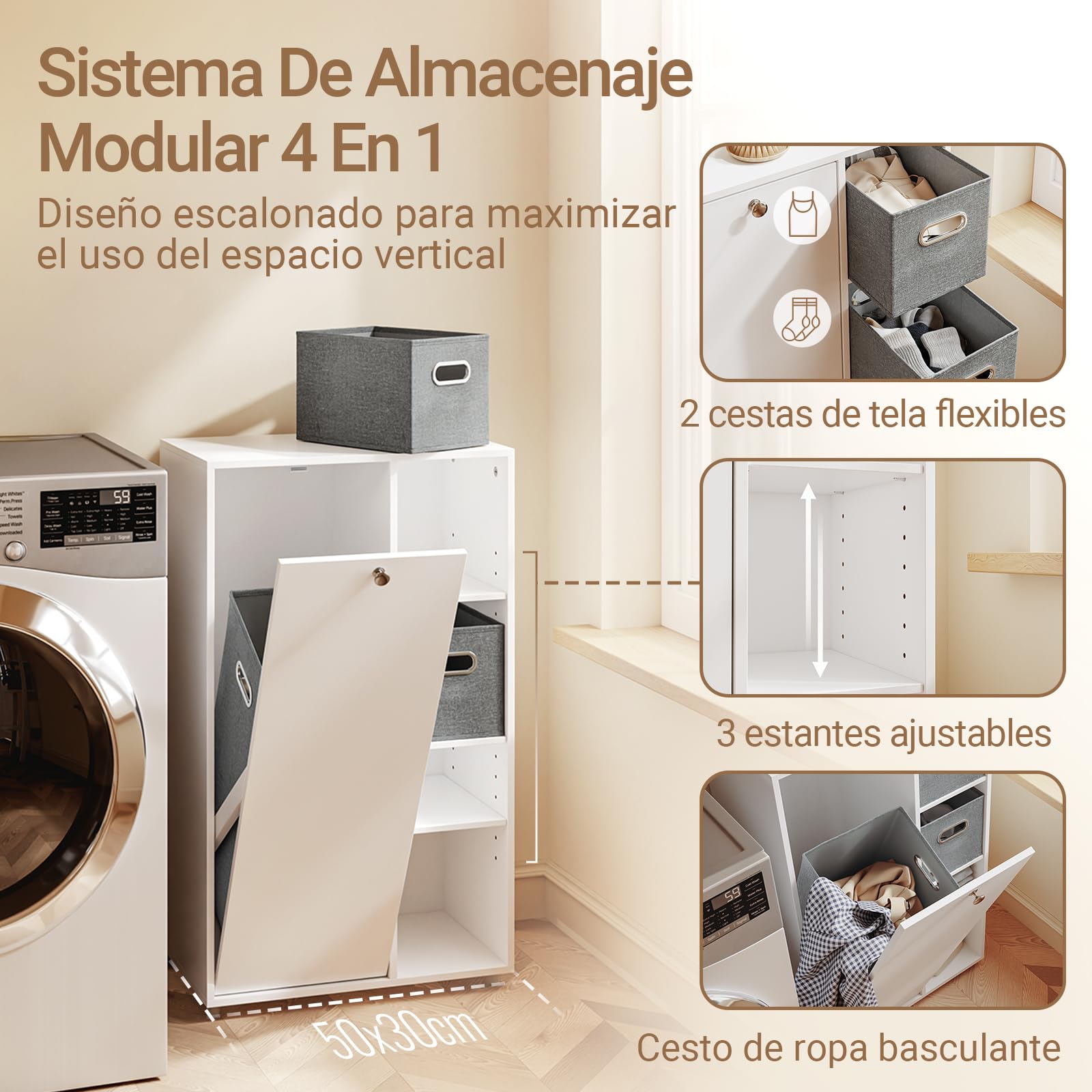SoBuy Mueble Baño con Cesto Ropa Sucia 50x30x105 cm | Armario Baño Estrecho con 2 Cajones de Tela Mueble Ropa Sucia Ahorro de Espacio Armario Almacenaje Blanco BZR218-W