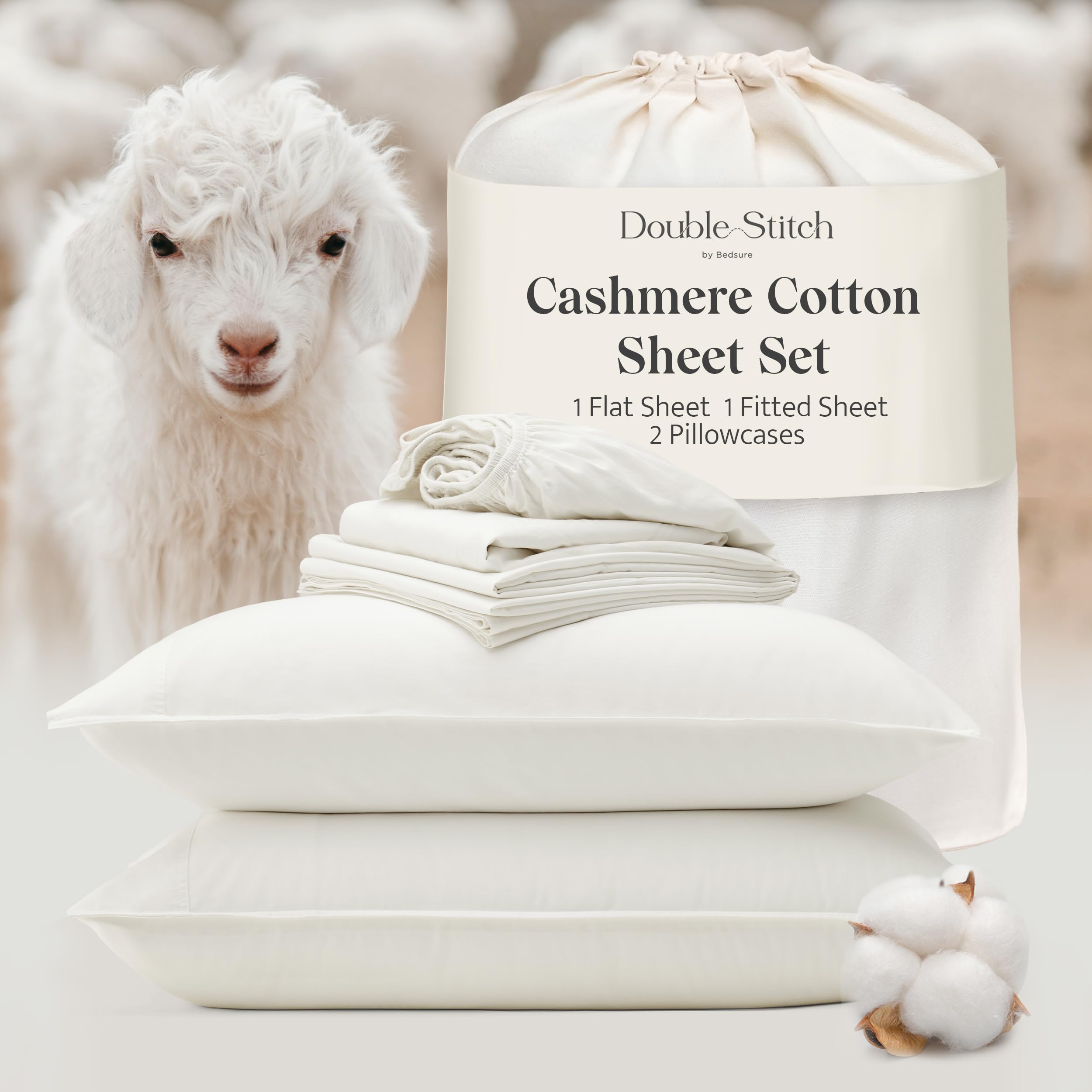 Amazon.com: Double Stitch Cashmere Cotton Sheet Set - Mongolian 