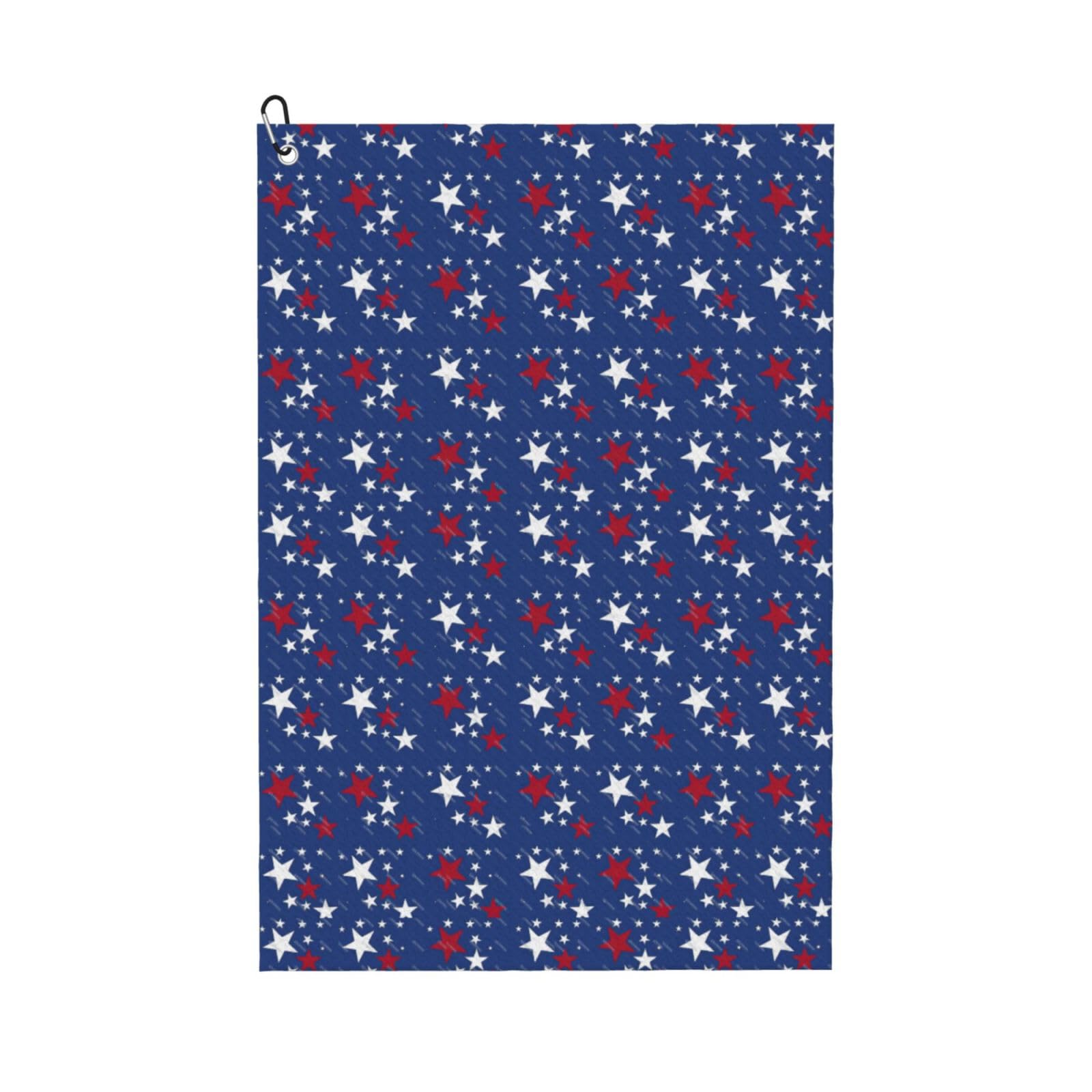 peiyeety American Flag Stars Microfiber Golf Towel with Carabiner Clip, 16x24 Inch Absorbent Waffle Weave Towel for Golf Bags