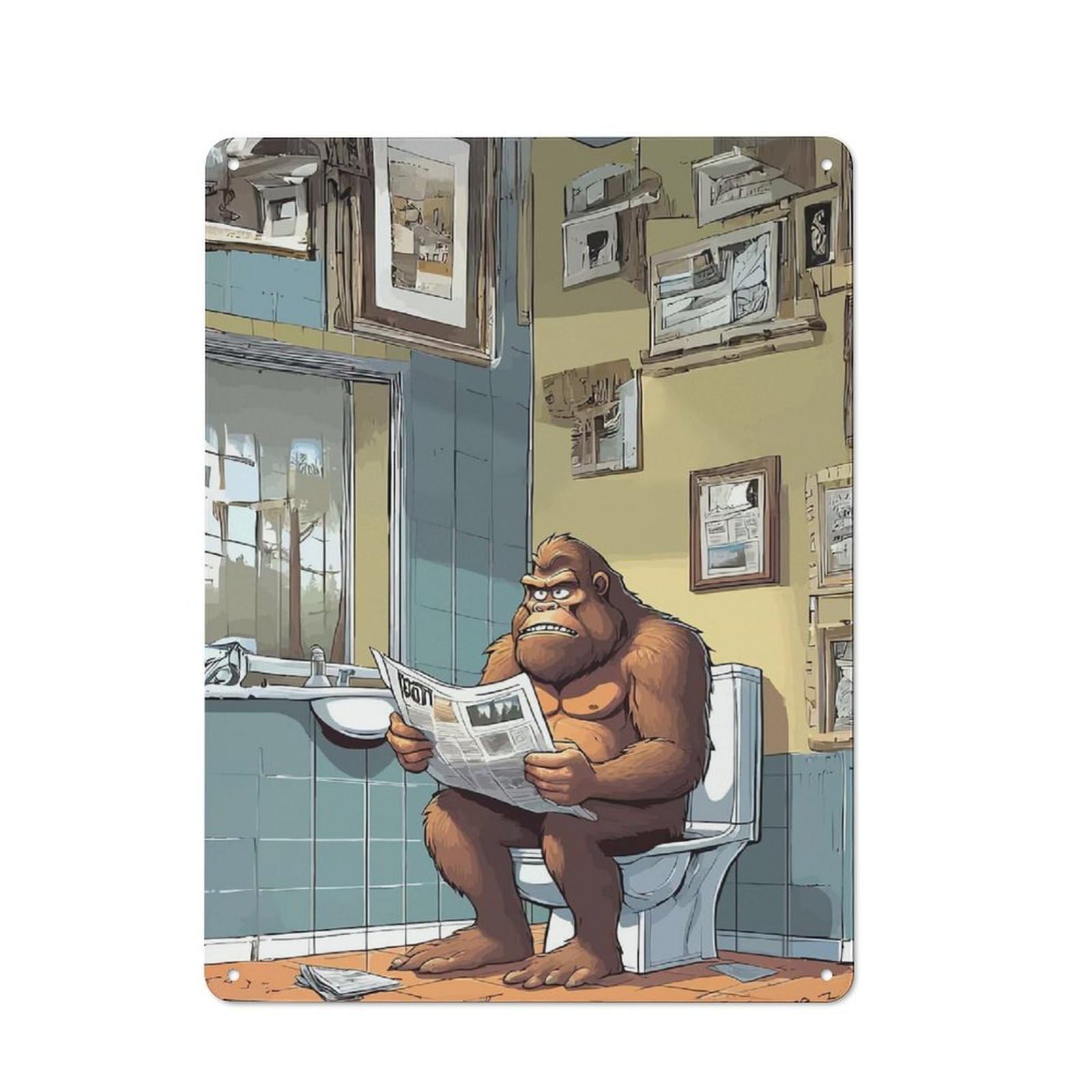 Bigfoot on Toilet Metal Wall Sign 40x30cm, Modern Retro Loft Wall Plaque for Flat, Bar, Studio Or Gallery Wall