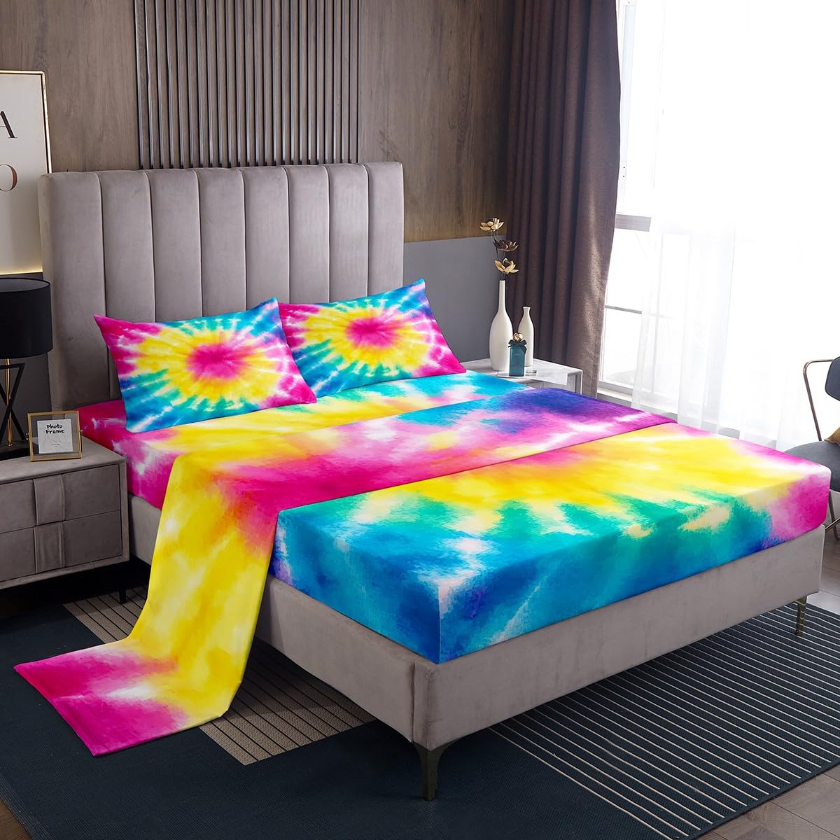 Tie Dye Bed Sheets for Kids Full Size Girls Boho Trippy Swirl Bedding Sheet Set Ultra Soft Bright Colorful Rainbow Bedding Set Women Teens Bedroom Decor Bohemian Gypsy Sheets, Luxury Microfiber