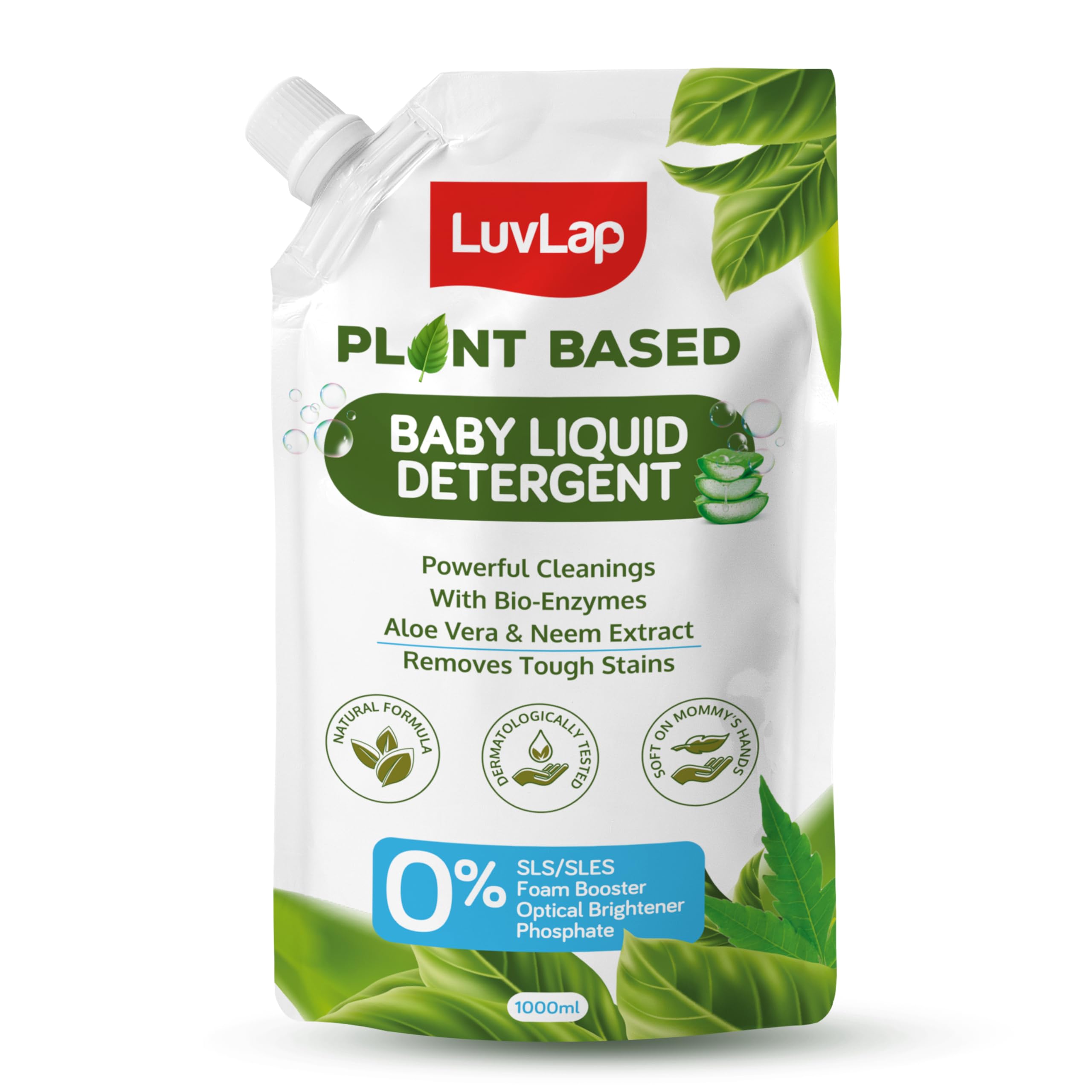 LuvLap Plant Based Baby Laundry Detergent, Refill pack- 1000ml, With Bio-Enzymes, Aloe Vera & Neem, Dermatologically Tested, Free From SLS/SLES, Phosphate & Bleach-image-14