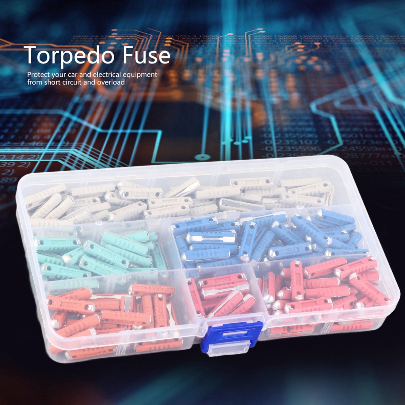 200 szt. Zestaw bezpieczników samochodowych - 5A 8A 10A 16A 25A Asortyment bezpieczników płaskich z walizką do przechowywania 12V-32V DC Części zamienne do samochodów - Do