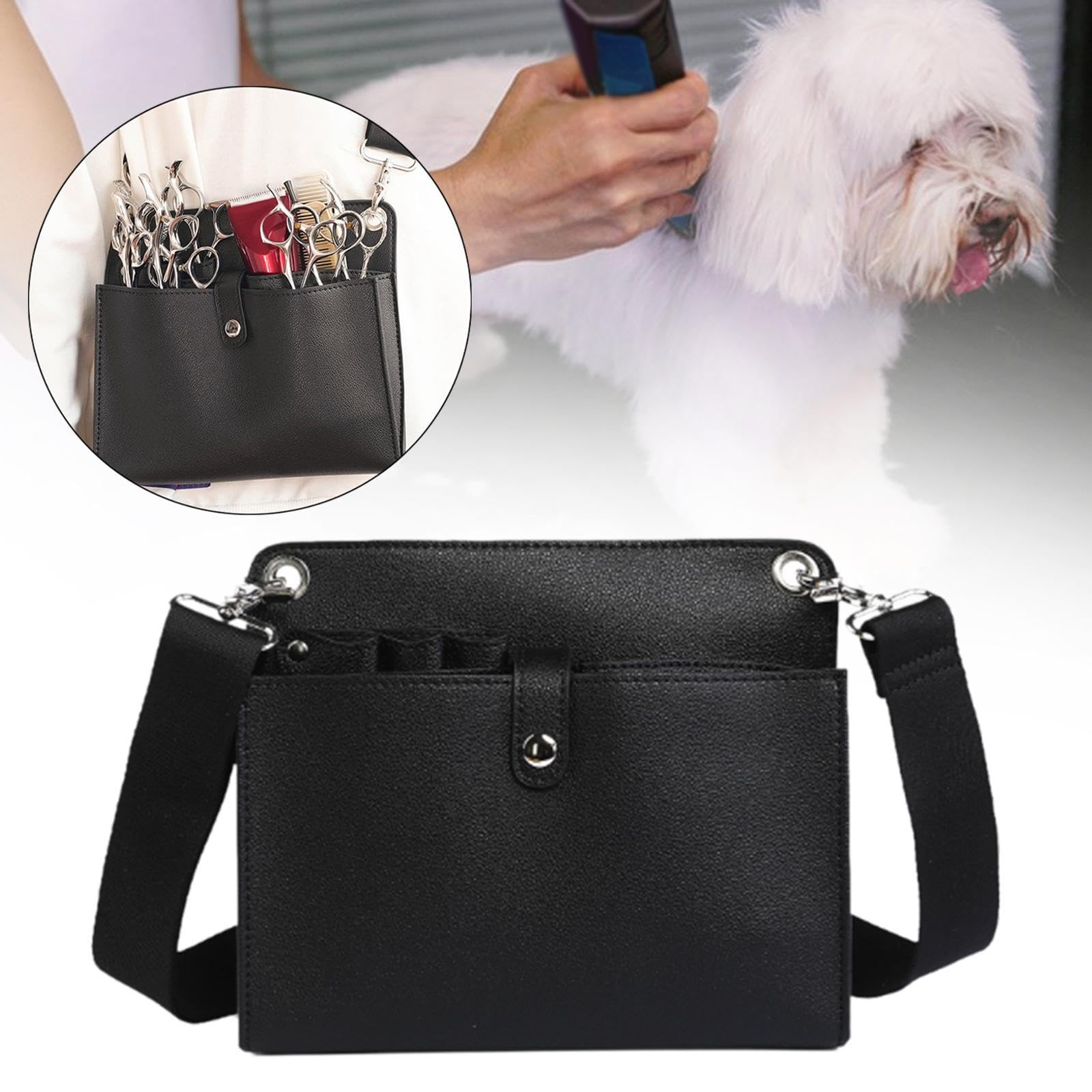 Almencla Custodia Porta Forbici Professionale Borsa Porta Forbici Organizzatore Strumenti Salone Sacchetto Vita Groomer Materiale PU Morbido Resistente Adatto, Nero