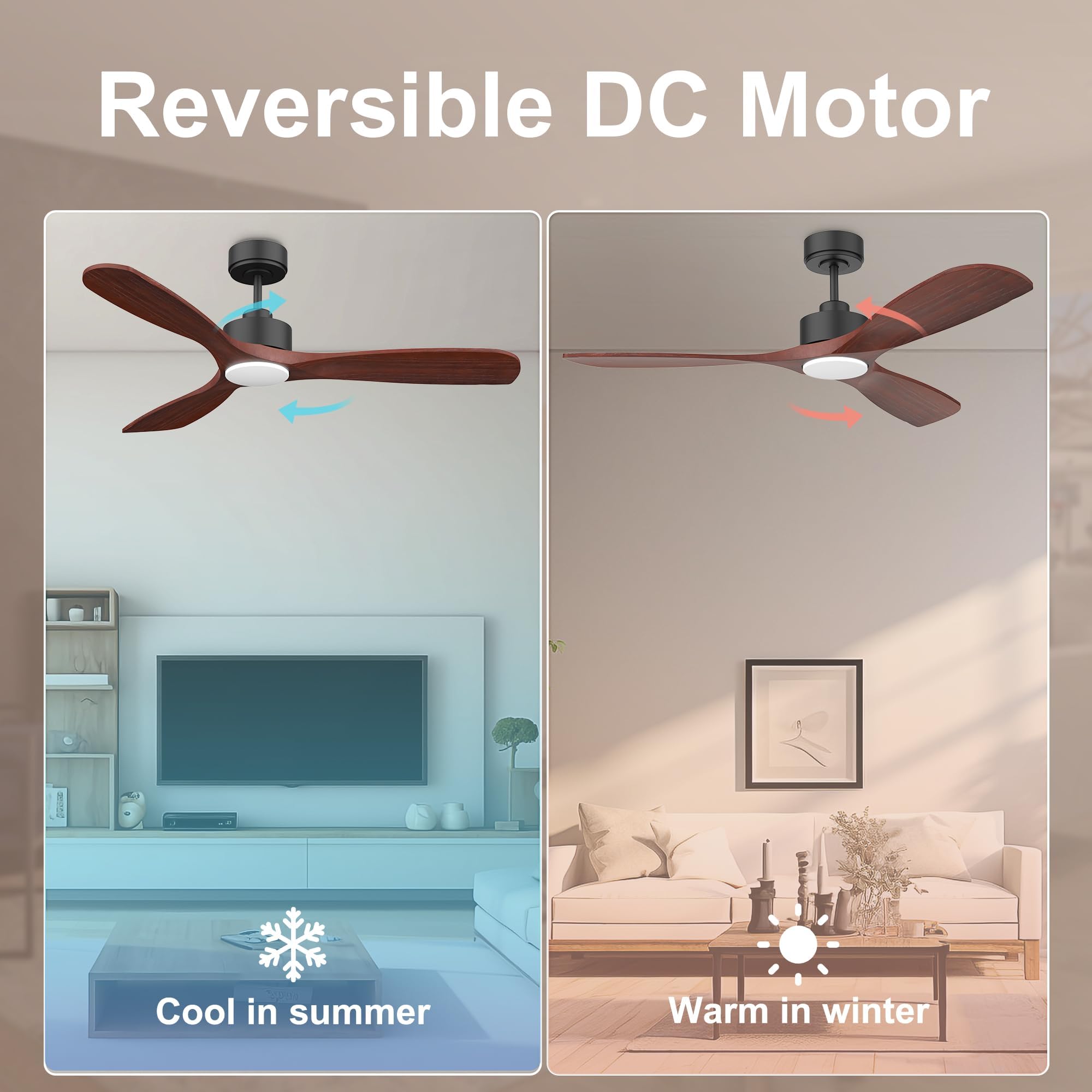 52 Wood Smart Ceiling Fans with Lights Remote Quiet DC Motor Outdoor Indoor Ceiling Fan Voice Control via — view 5