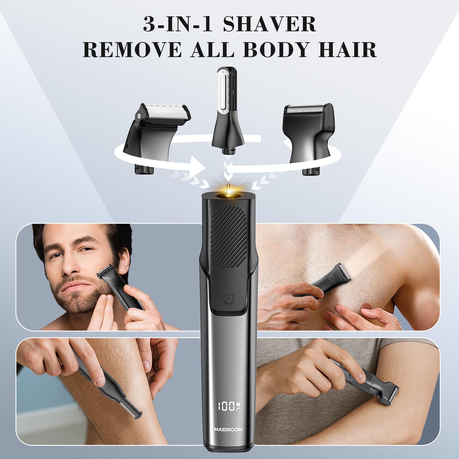 Amazon | MAXGROOM 電動髭剃り 男性用 3-in-1 防水両面ボディヘア