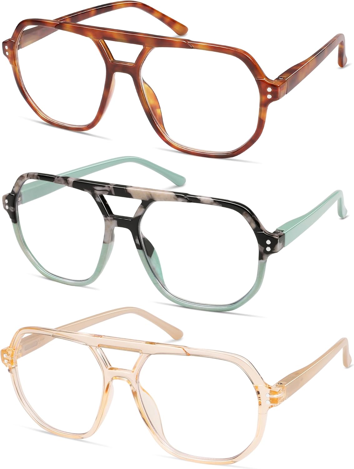 AMOMOMA Trendy Retro Aviator Reading Glasses for Women Men,Classic Large Oversized Reader Blue Light Computer Frame AM6145 - Image 3