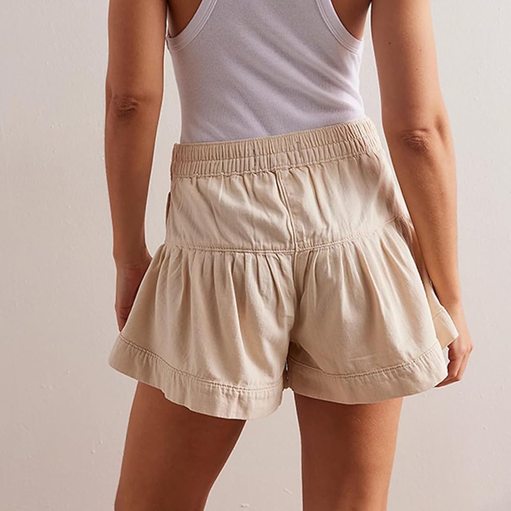 Perbai Womens Cute Ruffle Hem Pleated Denim Shorts High