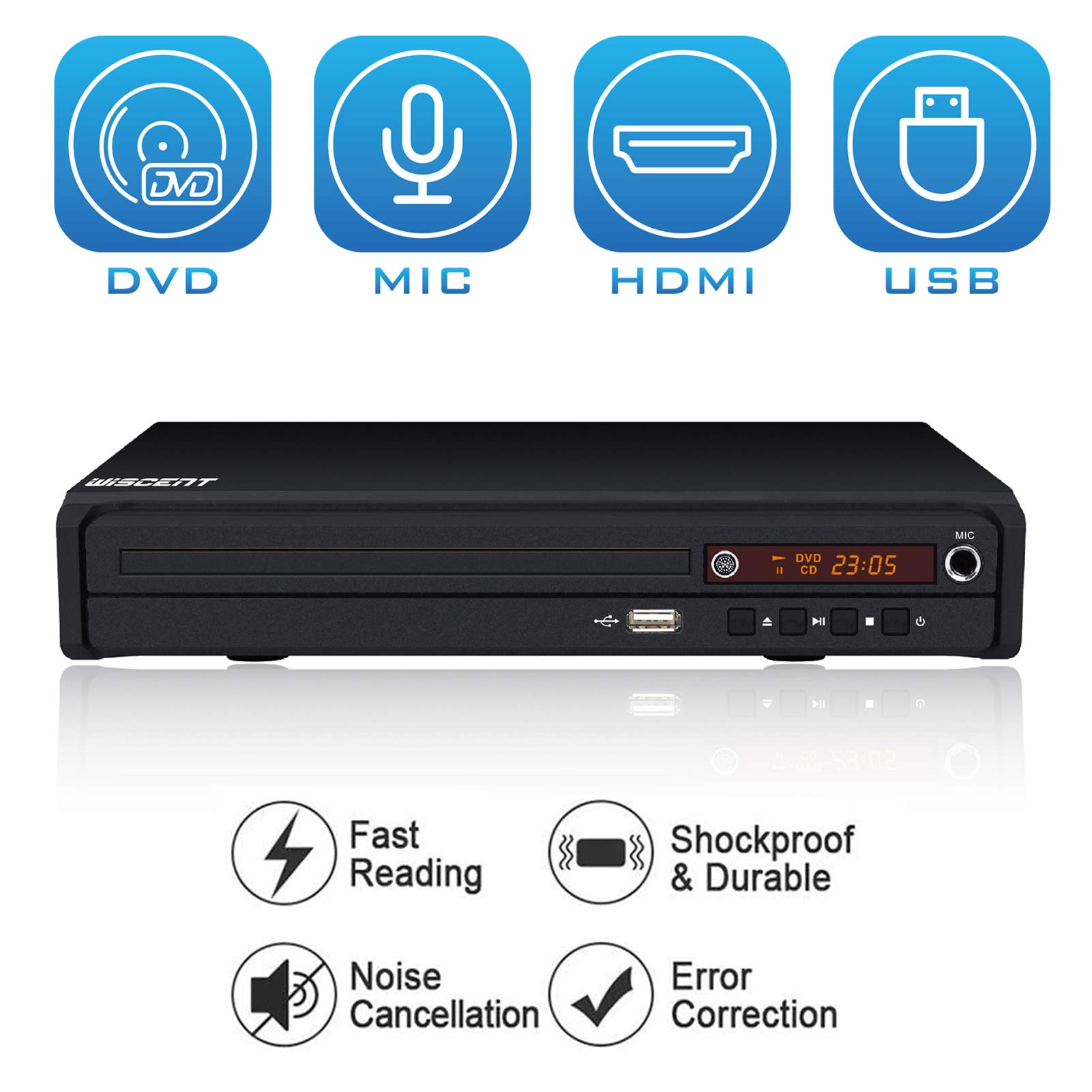 DVD-Player für TV mit HDMI, USB-Eingang – Kompakter Allregion-Player für DVDs & CDs