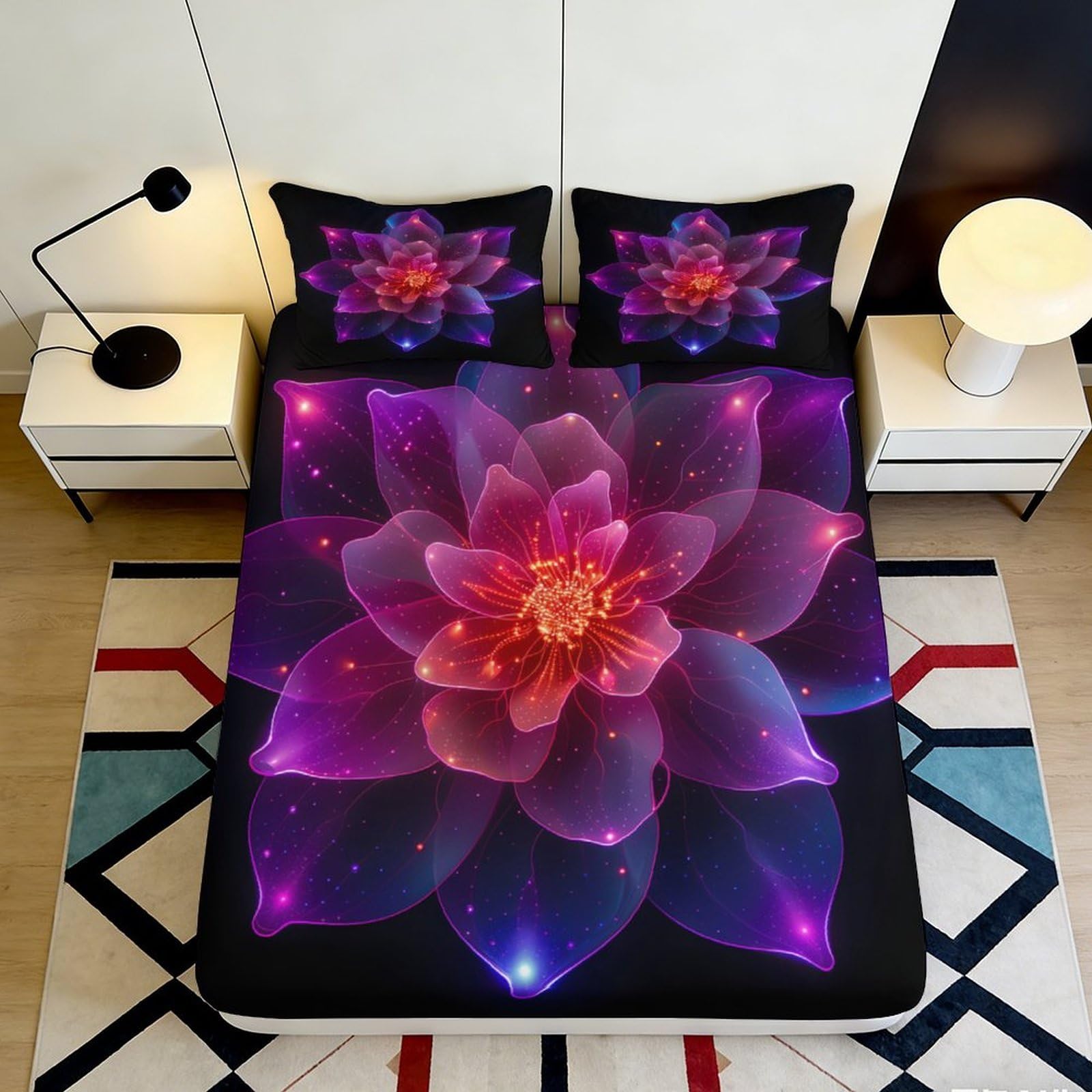 3D Printed Dream Flower Fitted Sheet Microfiber Deep Pocket Non-Slip Dream Flower Mattress Fitted Cover for Bedroom 90x200x25cm