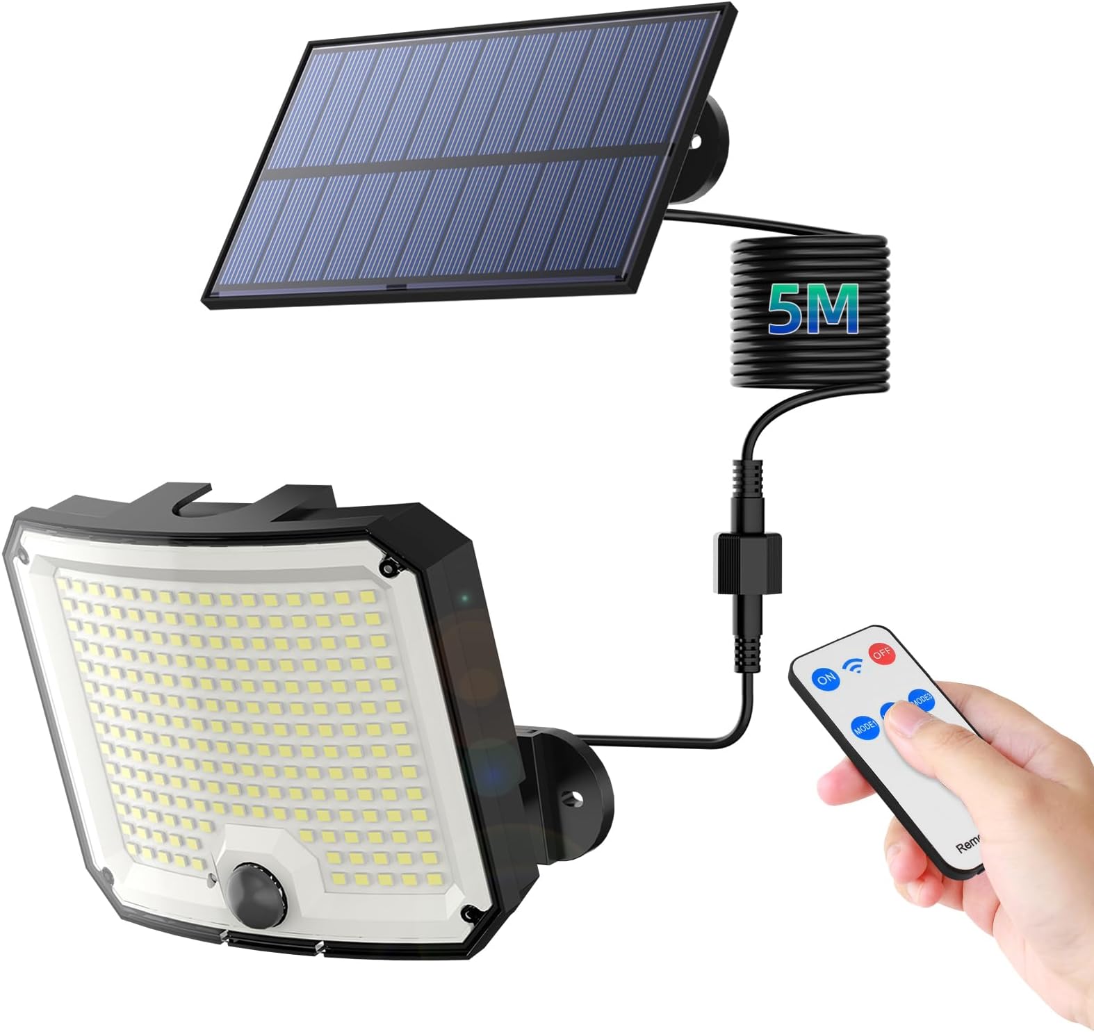 COOLNIGHT Lampe Solaire Extérieur 230 LED – 2000 LM, Télécommande, 3 Modes, Détecteur Mouvement 120°, IP65 Étanche, 2000 MAh, Éclairage Jardin, Porche, Garage