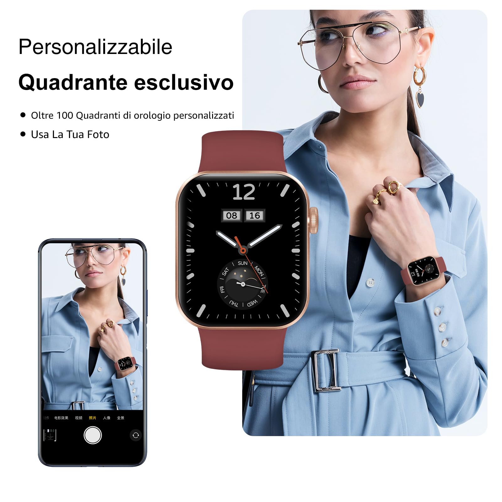 Smartwatch Uomo Donna, 1.85" Orologio Smartwatch con Effettua/Risposta Chiamate, 140 Sportive Smart Watch con Contapassi/Sonno/Cardiofrequenzimetro/SpO2, Impermeabil IP68 Smartband per Android iOS