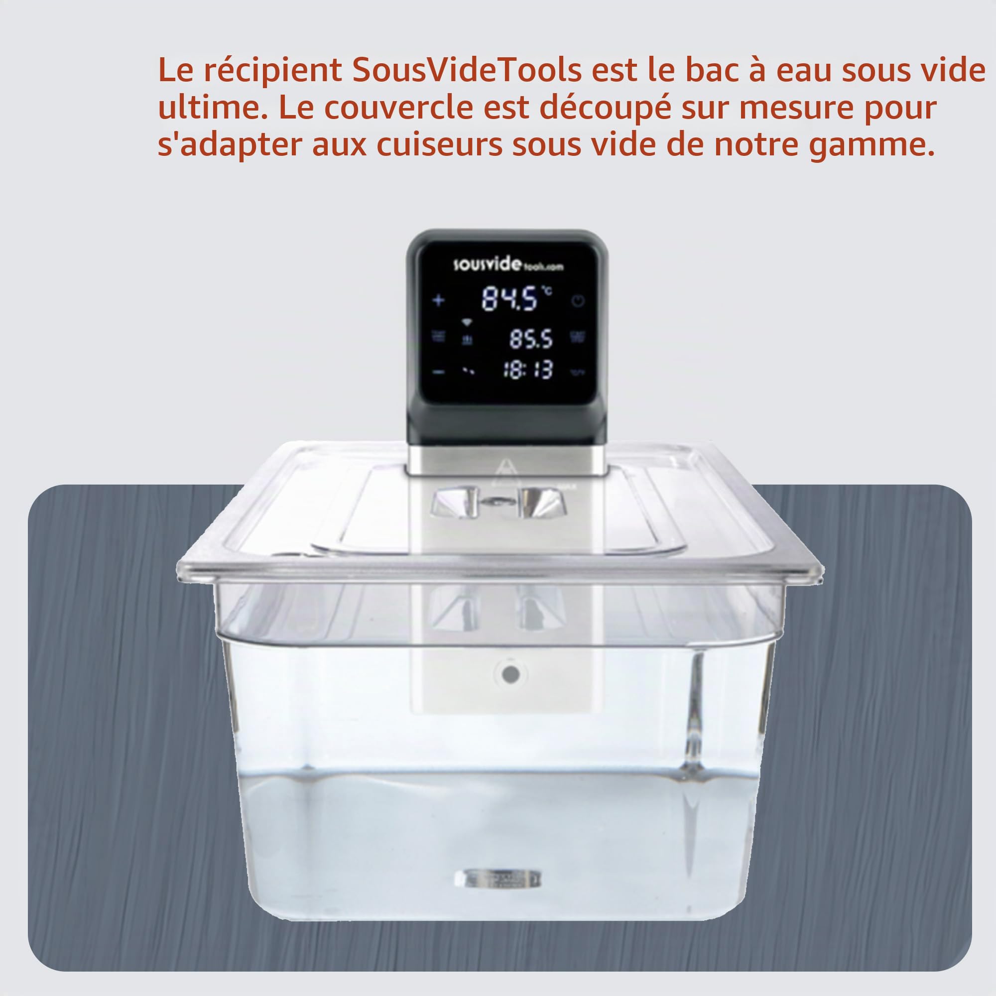 SousVideTools Récipient Transparent en Polycarbonate avec Couvercle Découpé sur Mesure pour Cuiseur sous Vide Anova Nano sans Bpa, Antiadhésif, Passe au Lave-Vaisselle 20 l
